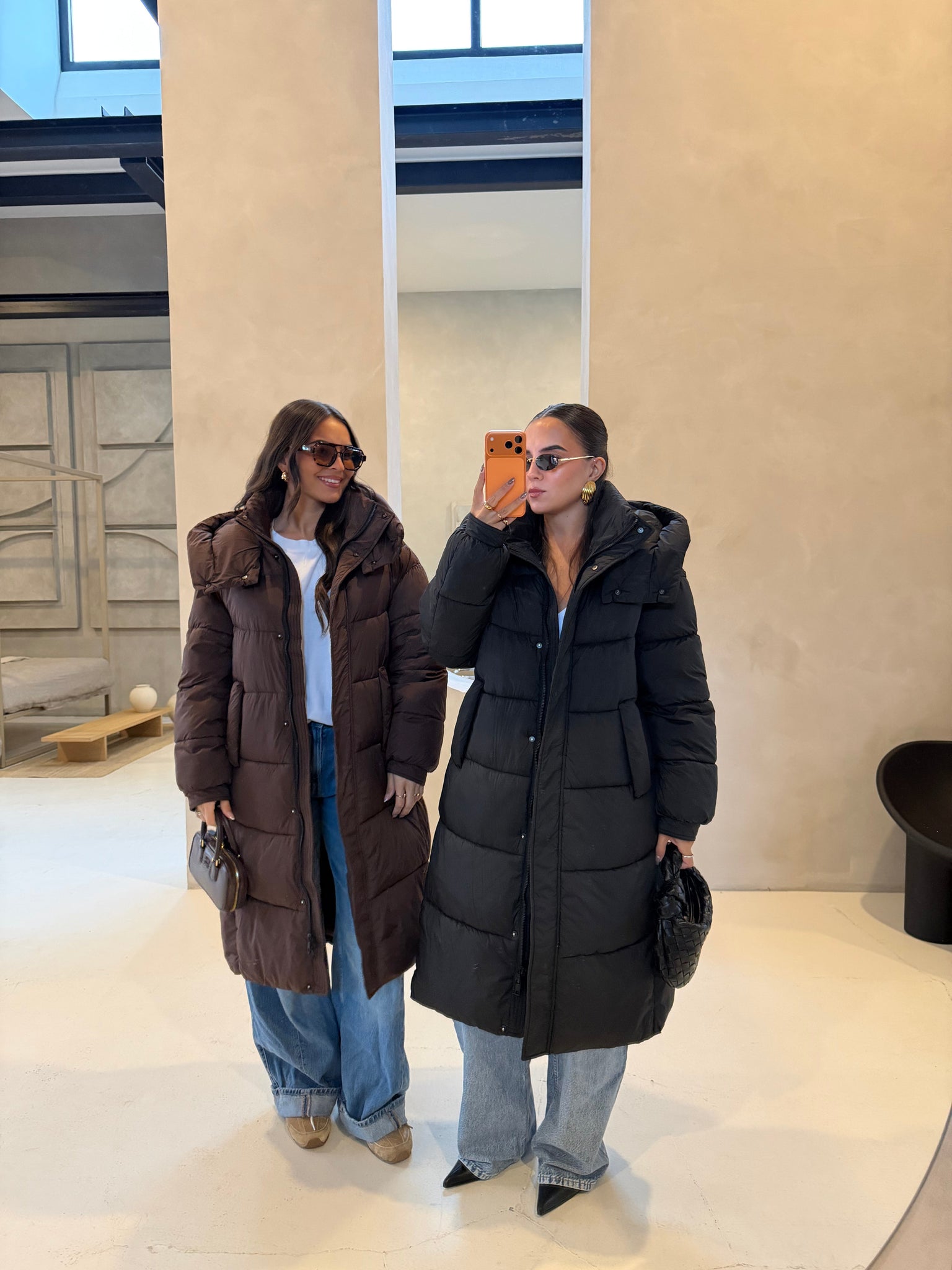 Doudoune longue marron (8780)