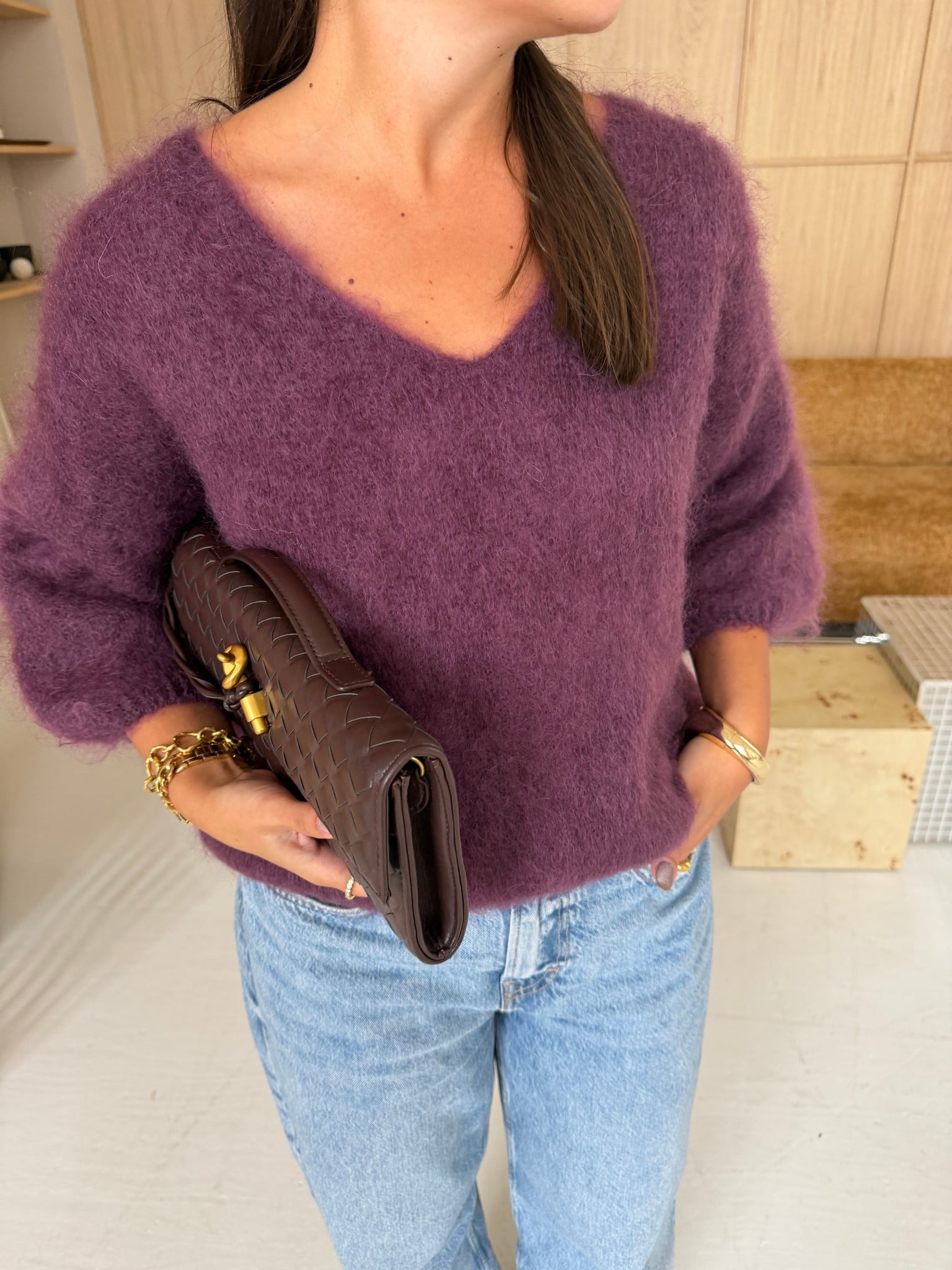 Pull manche courte MOHAIR violet  (22017)