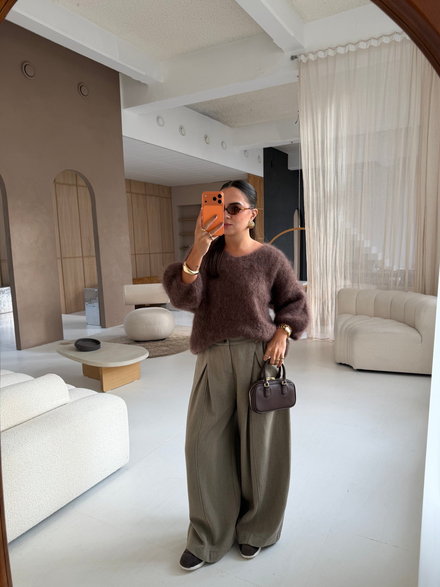 Pull manche courte MOHAIR marron (22017)