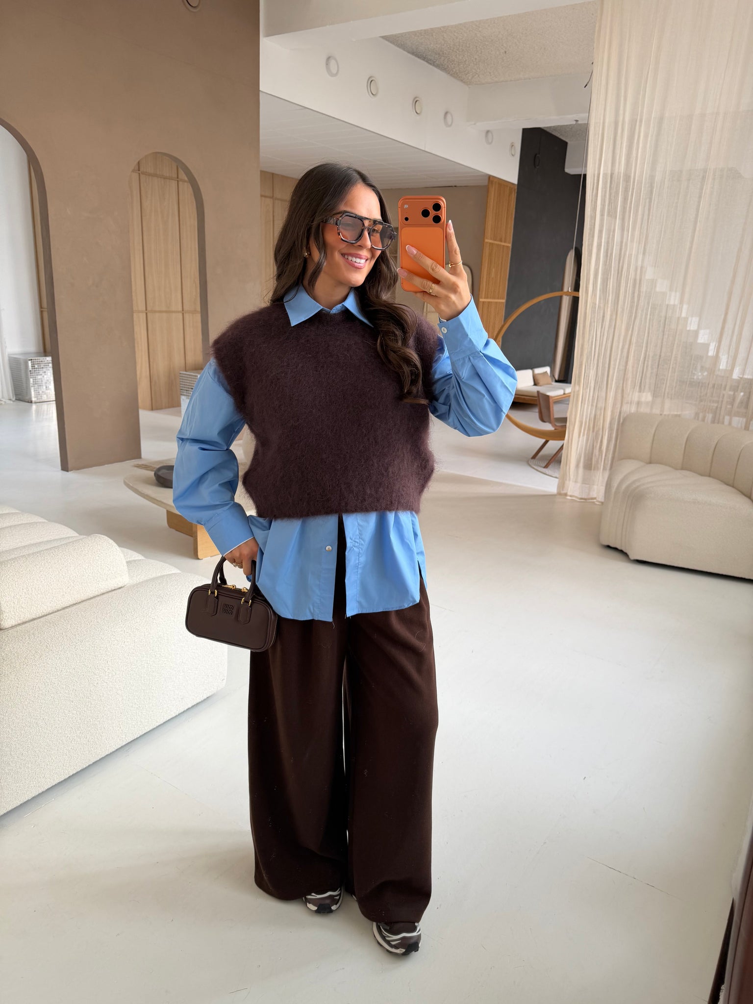 Pull mohair sans manche marron (28023)