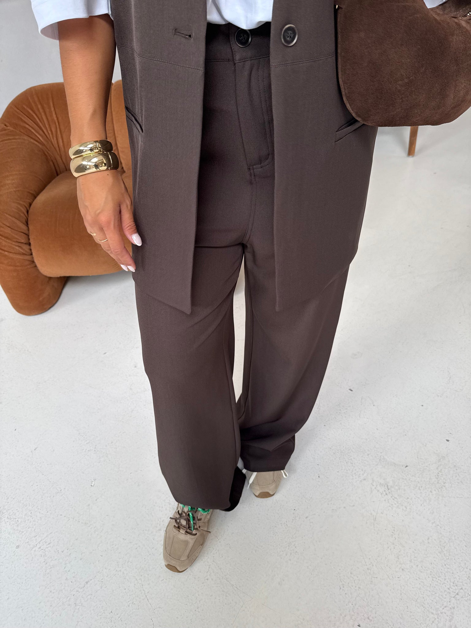 Pantalon droit basique marron (P25211)
