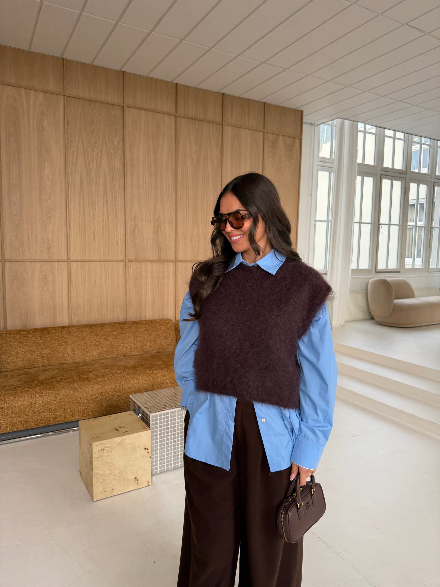 Pull mohair sans manche marron (28023)