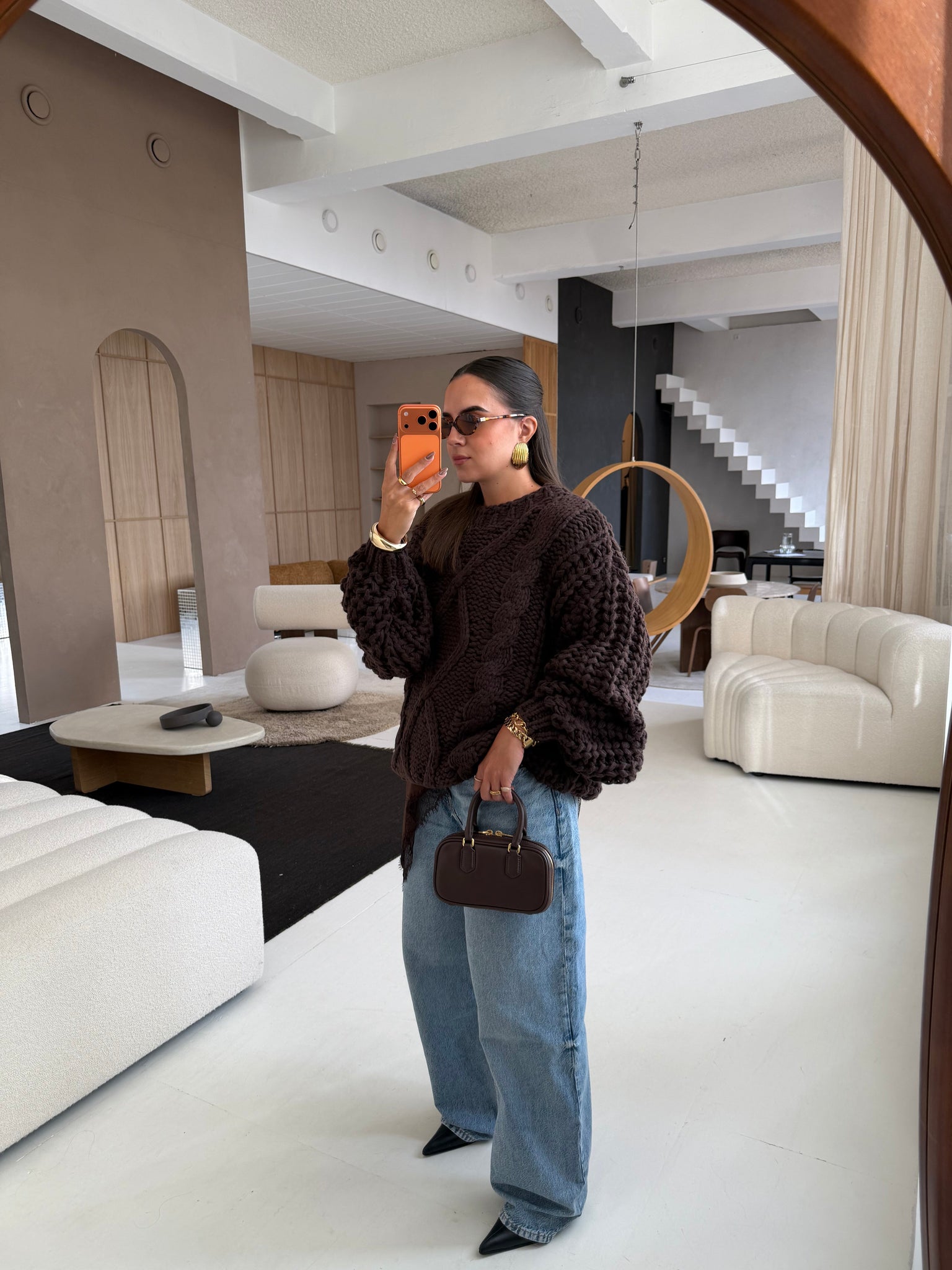 Gros pull en tricot marron (2216)