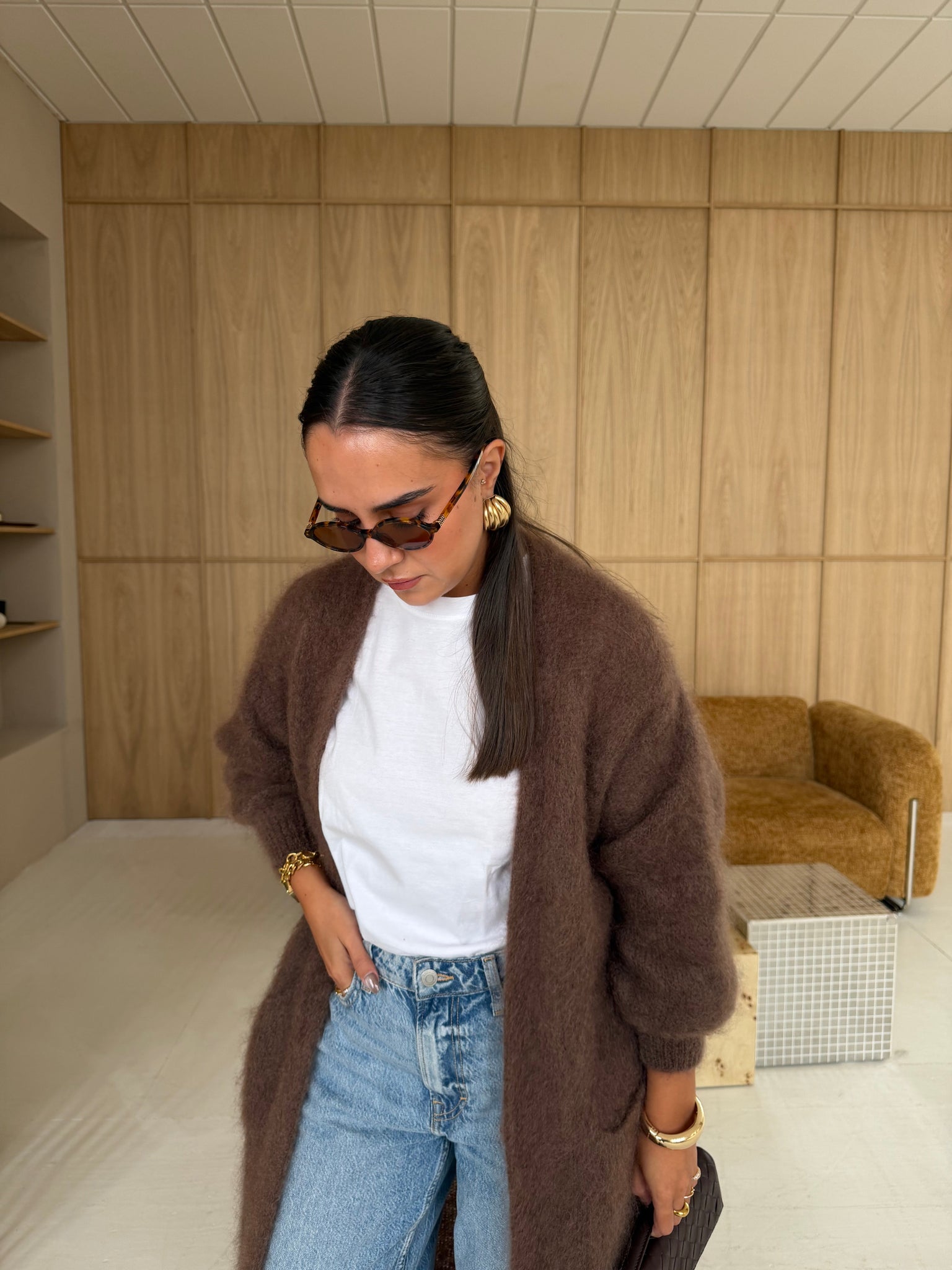 Gilet kid MOHAIR long marron  (22313)