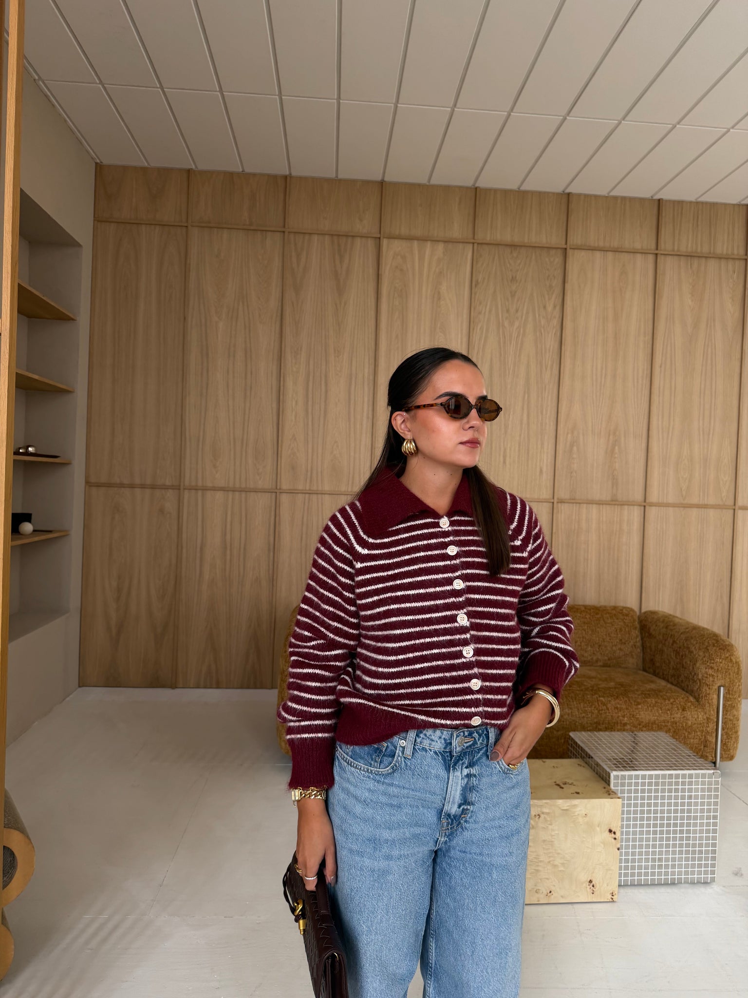 Pull rayures gilet bordeaux (6230)