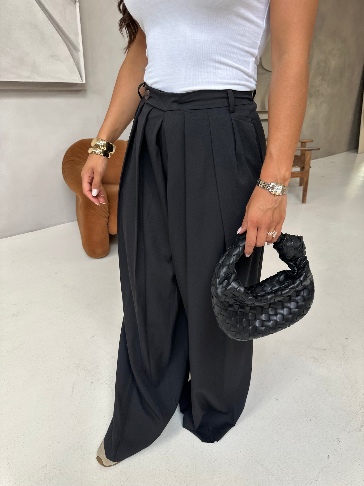Pantalon plissé noir (JY5102)