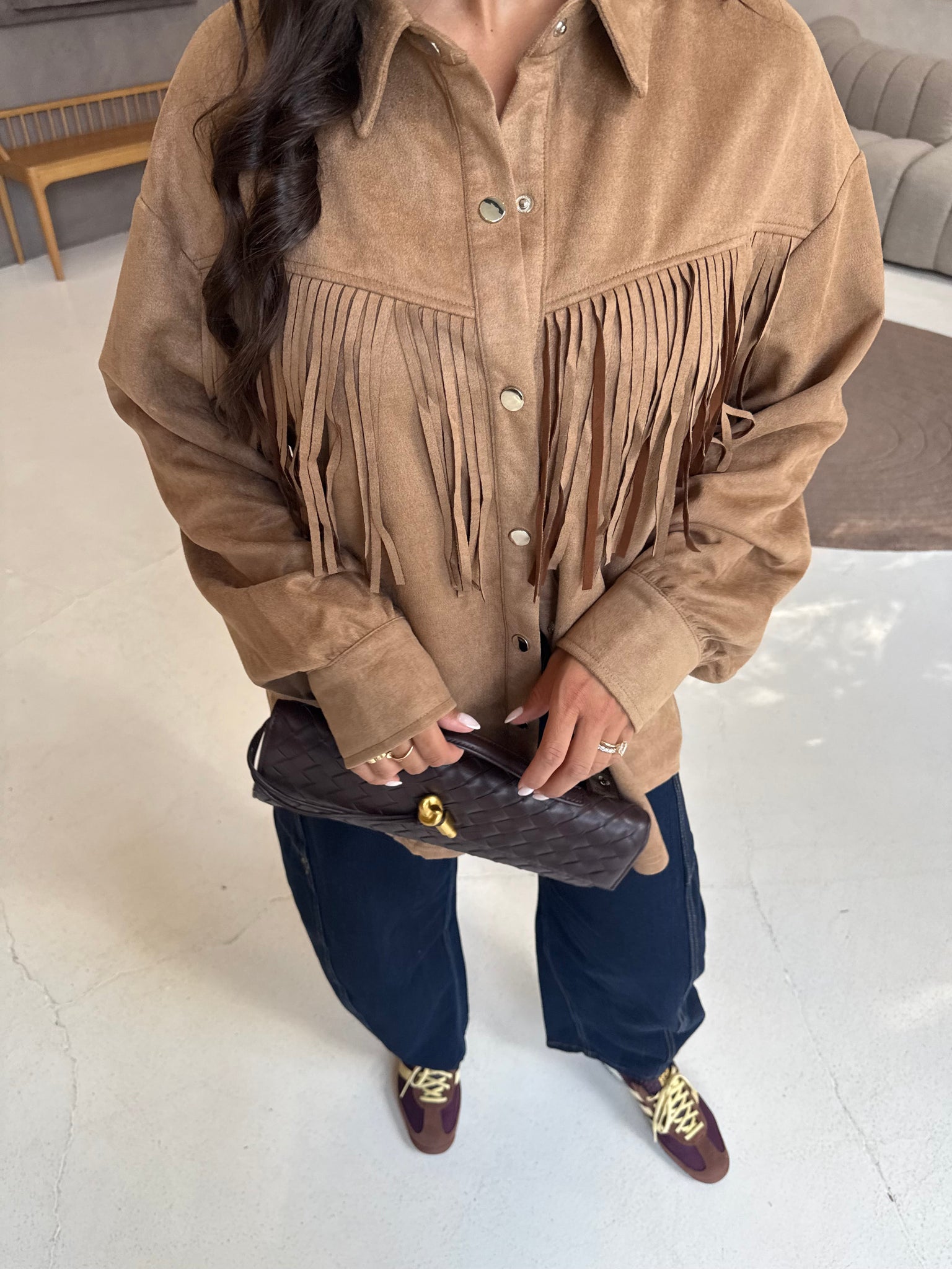 Veste à  frange camel (ym1015)