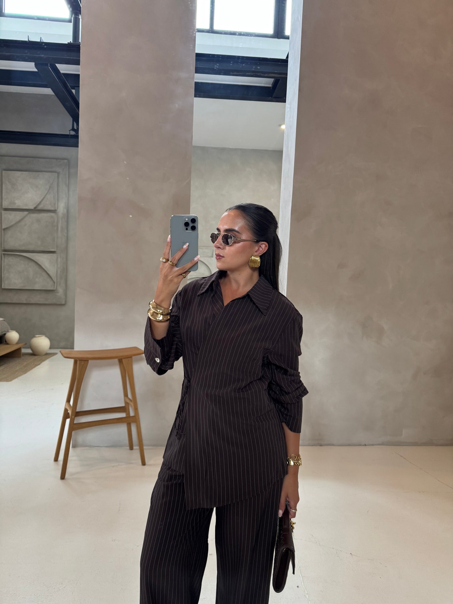 Ensemble YANI à nouer fluide rayures marron