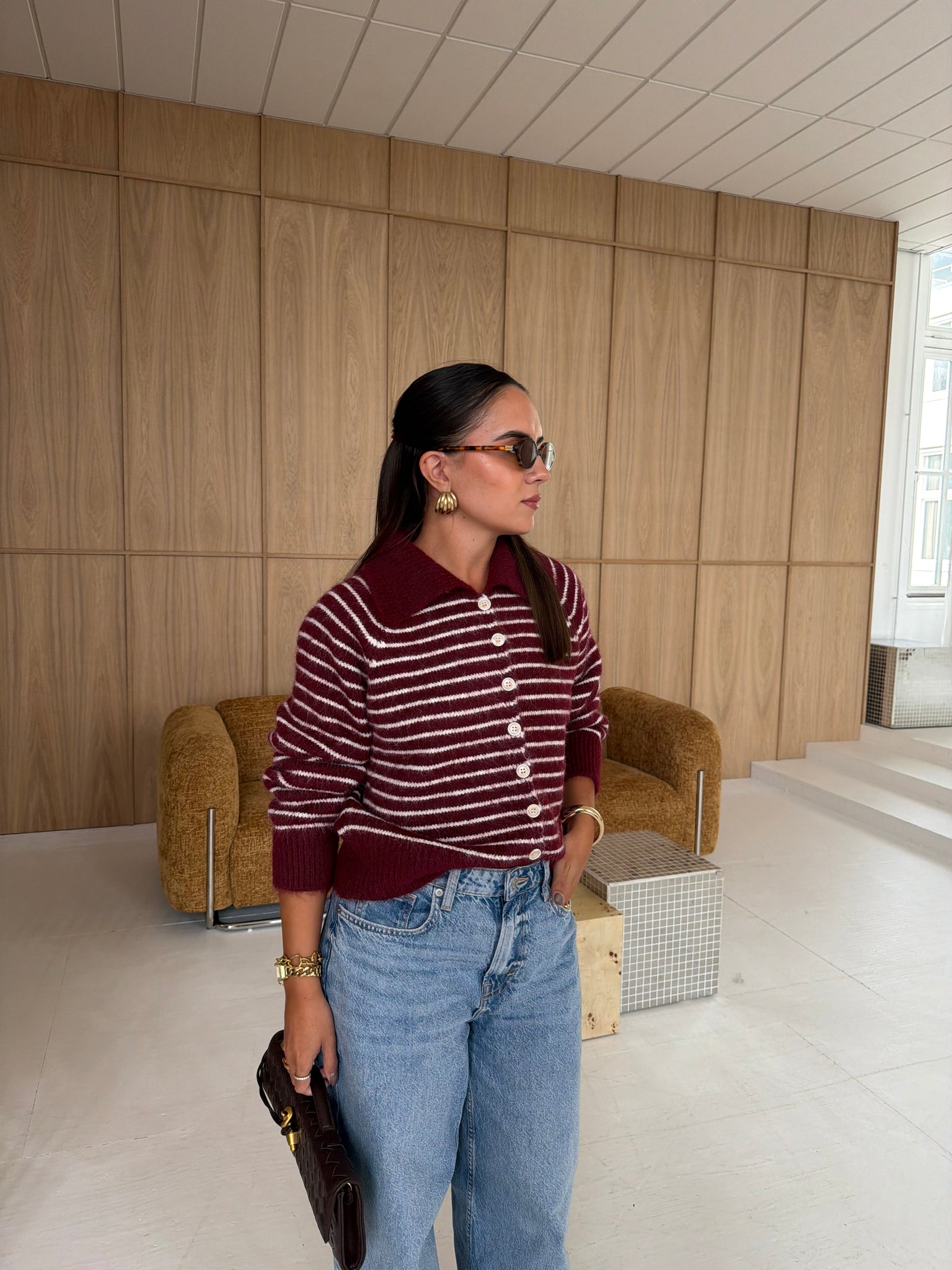 Pull rayures gilet bordeaux (6230)