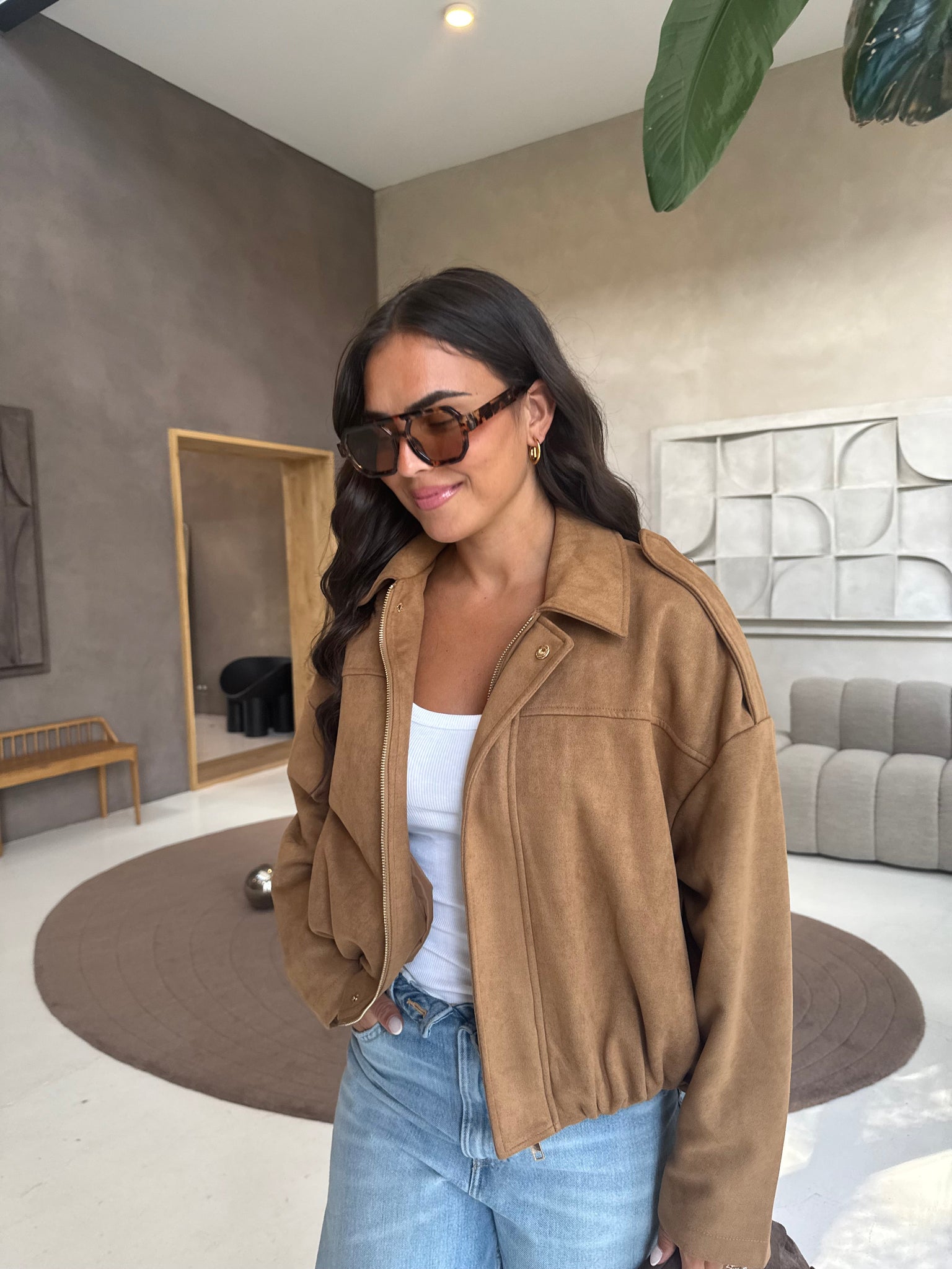 Bomber MELANY effet daim camel (8788)