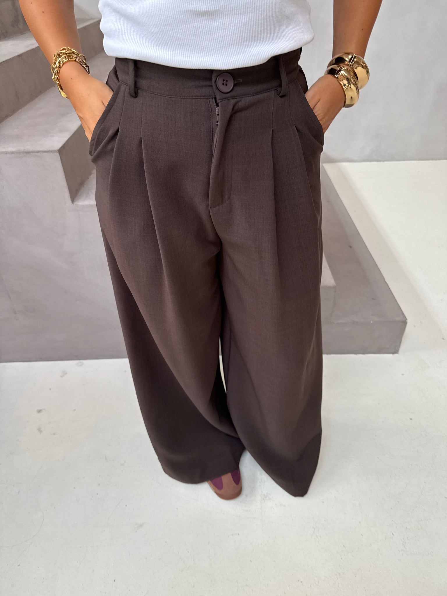 Pantalon large marron (25CY907)