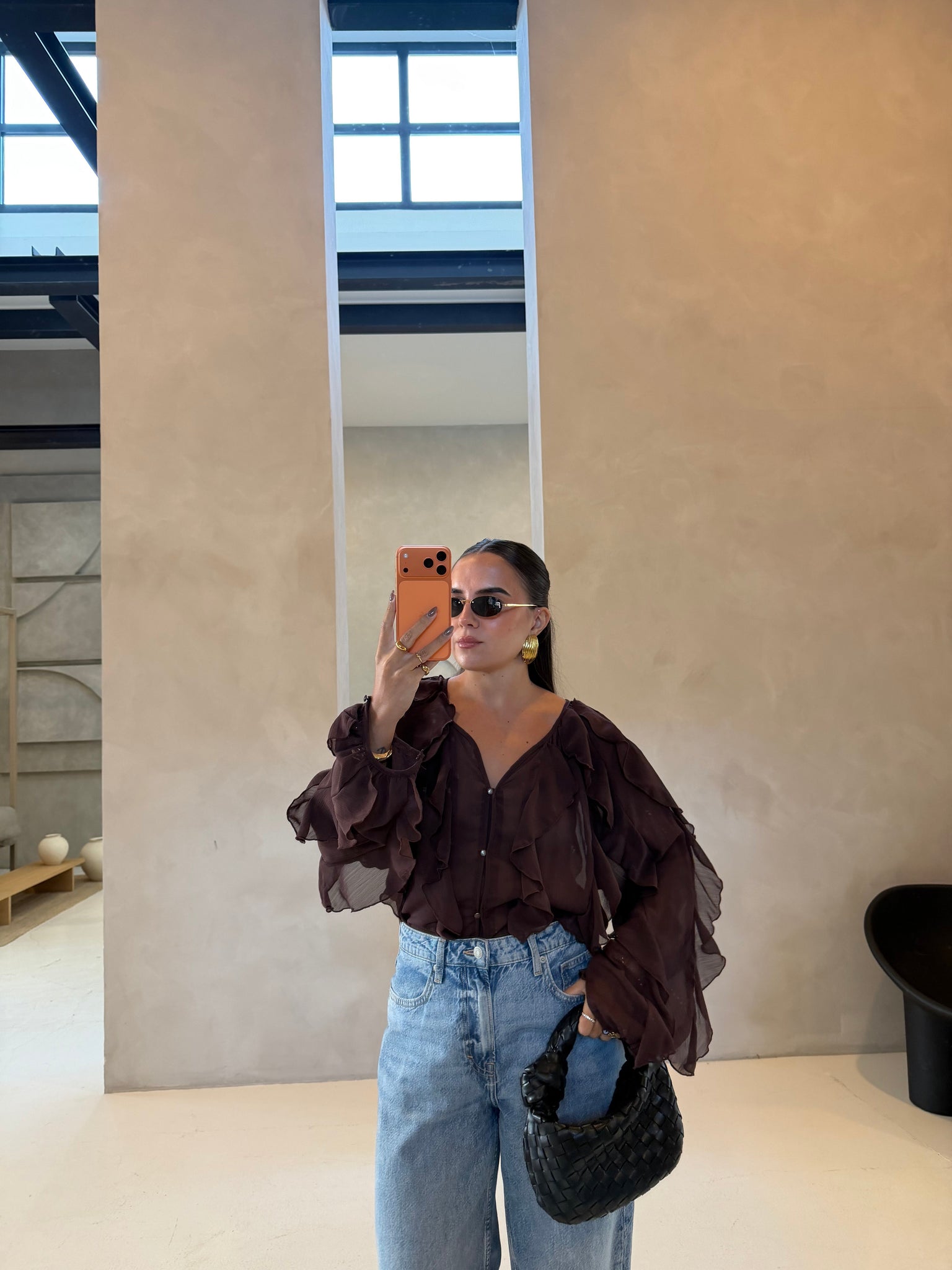 Chemise volant marron (3788)