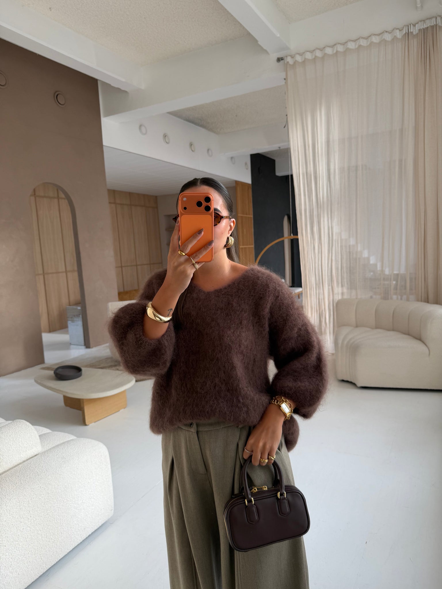 Pull manche courte MOHAIR marron (22017)