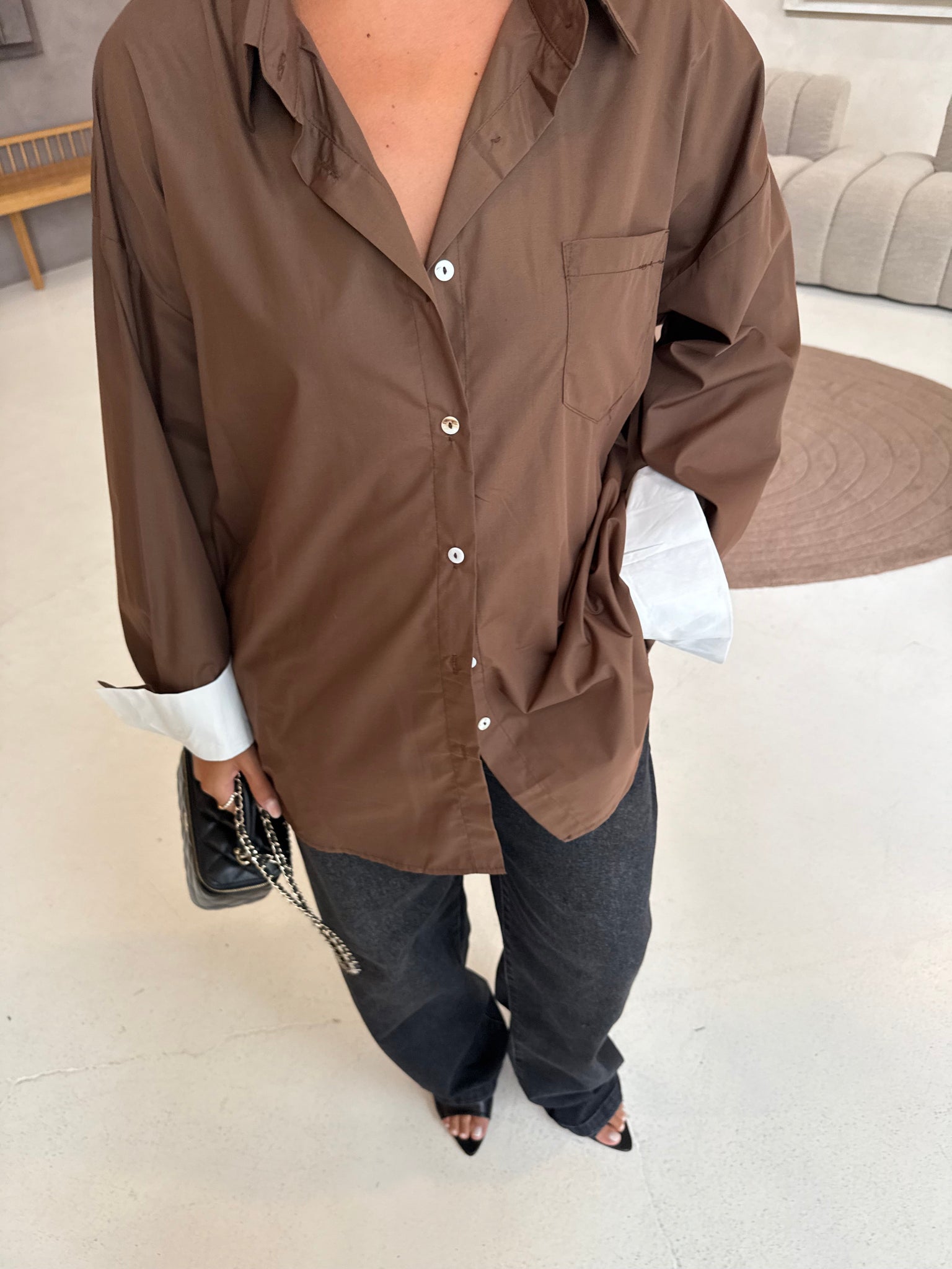 Chemise manche REVERS marron (JY5046)