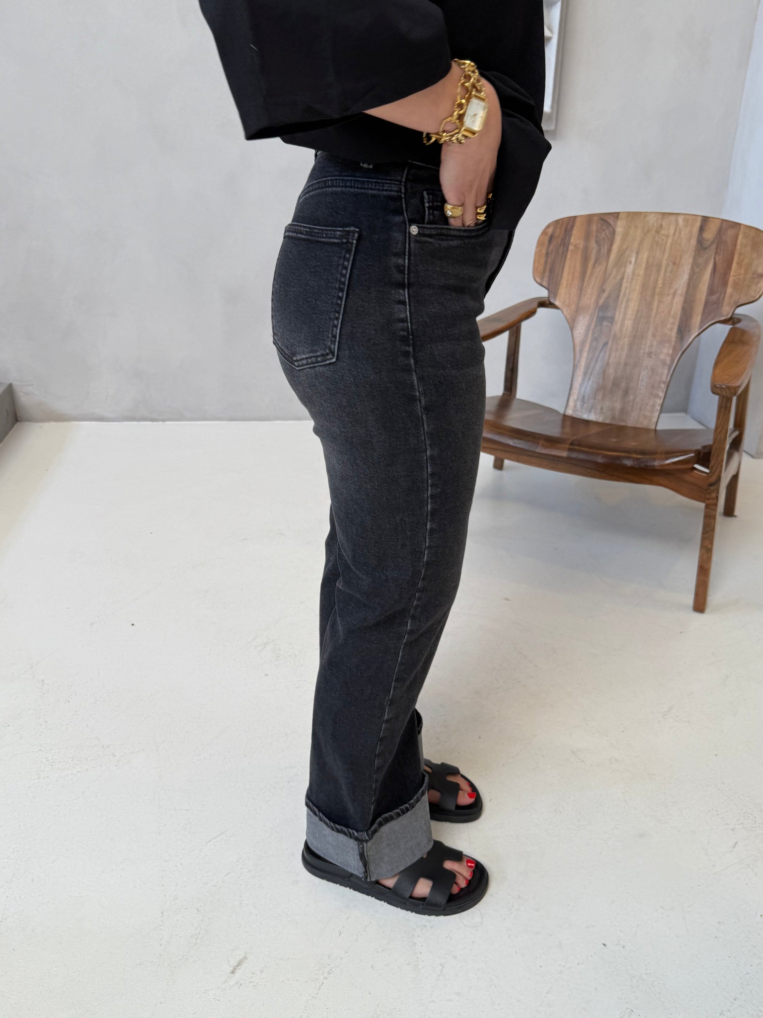 Jean gris retroussé court (8417)