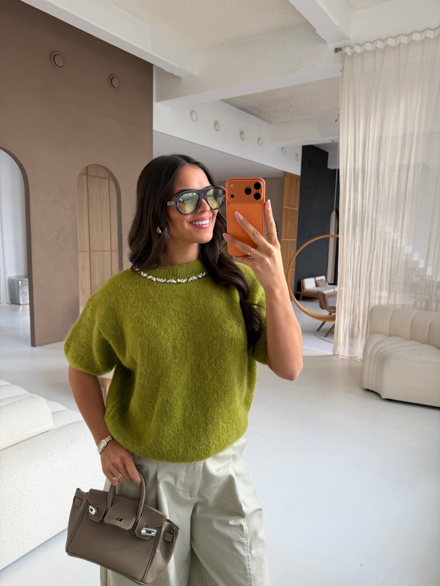 Pull mohair bijoux vert (24004)