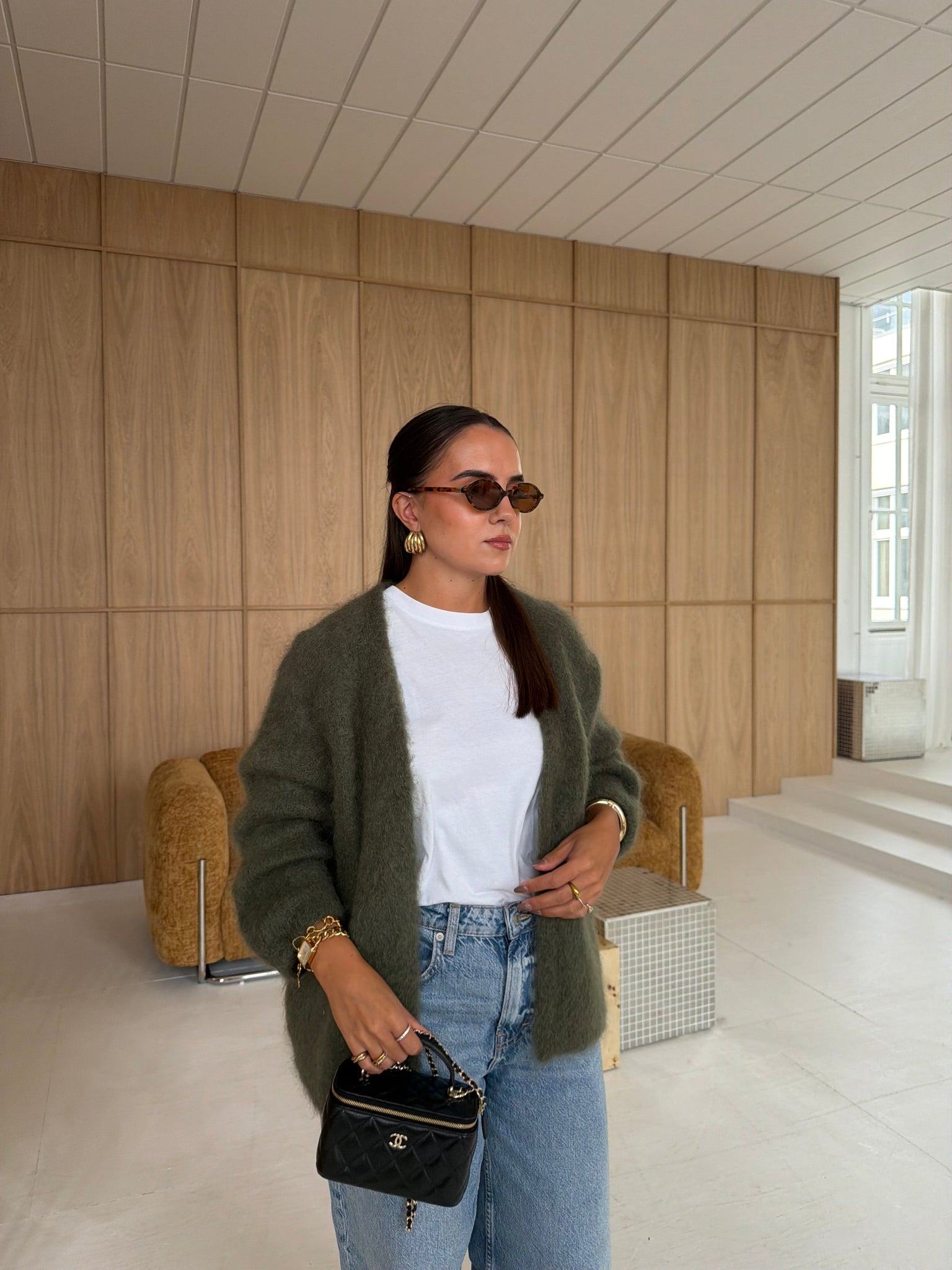 Gilet kid MOHAIR kaki court  (22533)