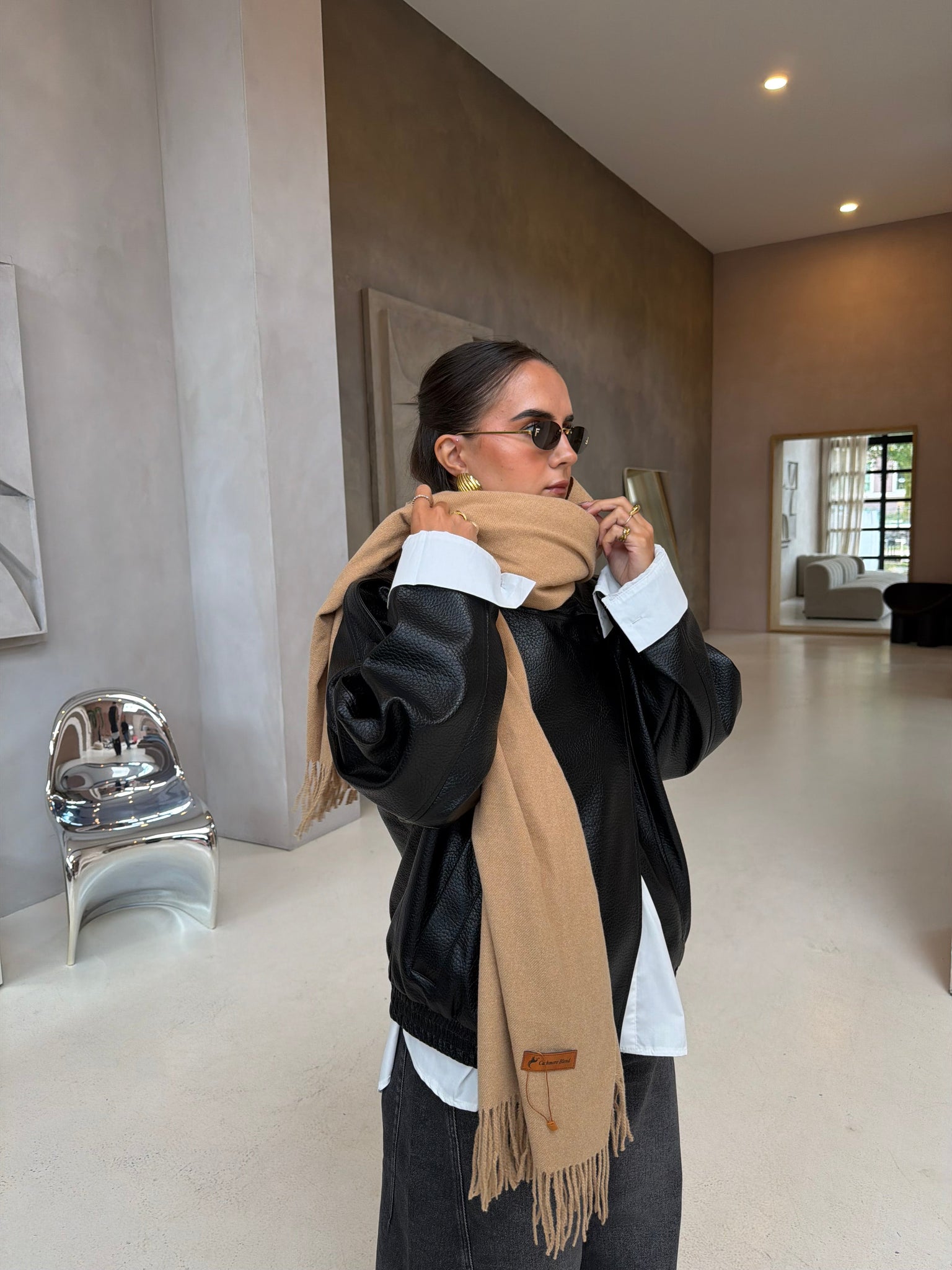 Écharpe cachemire camel