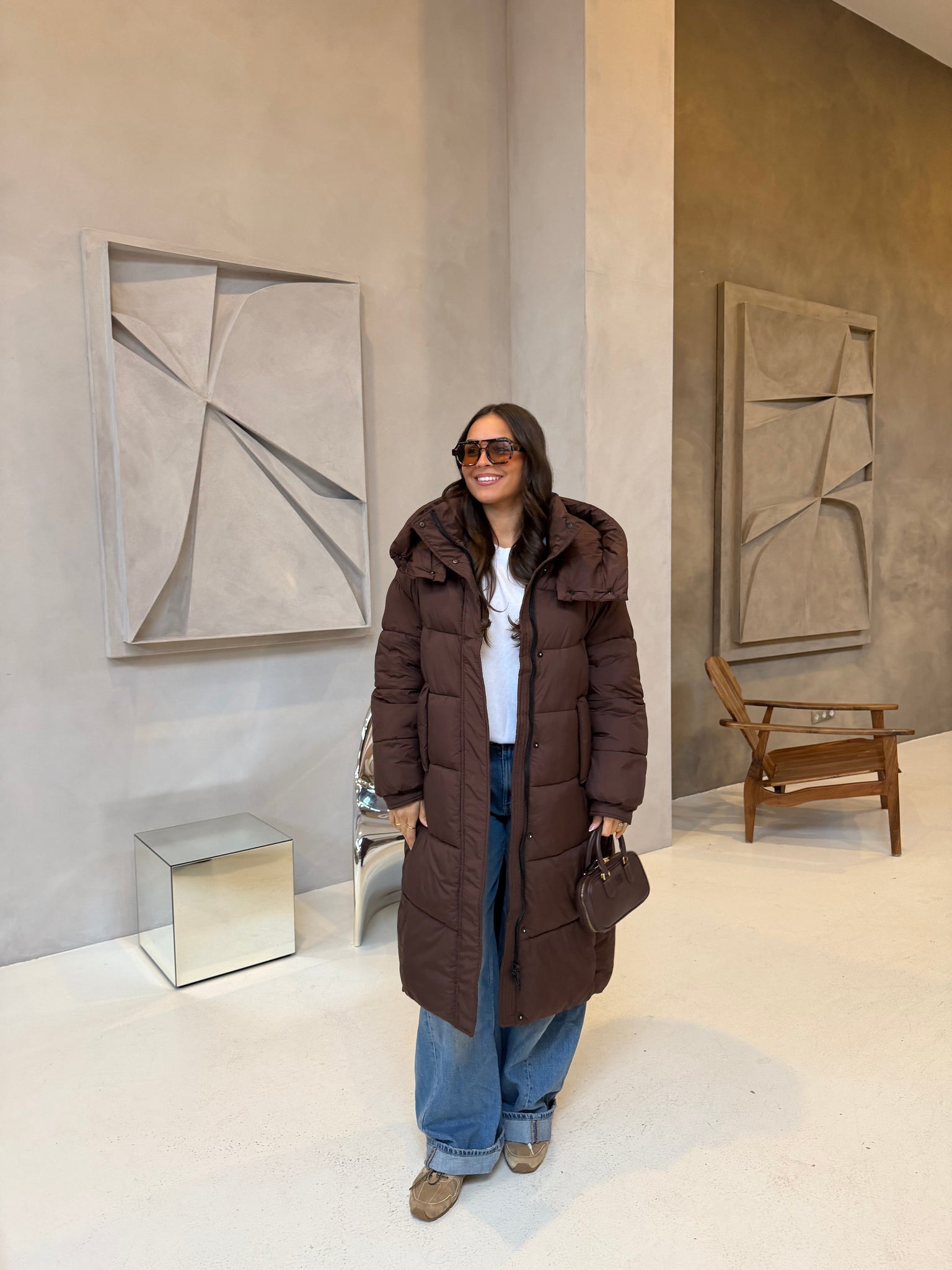 Doudoune longue marron (8780)