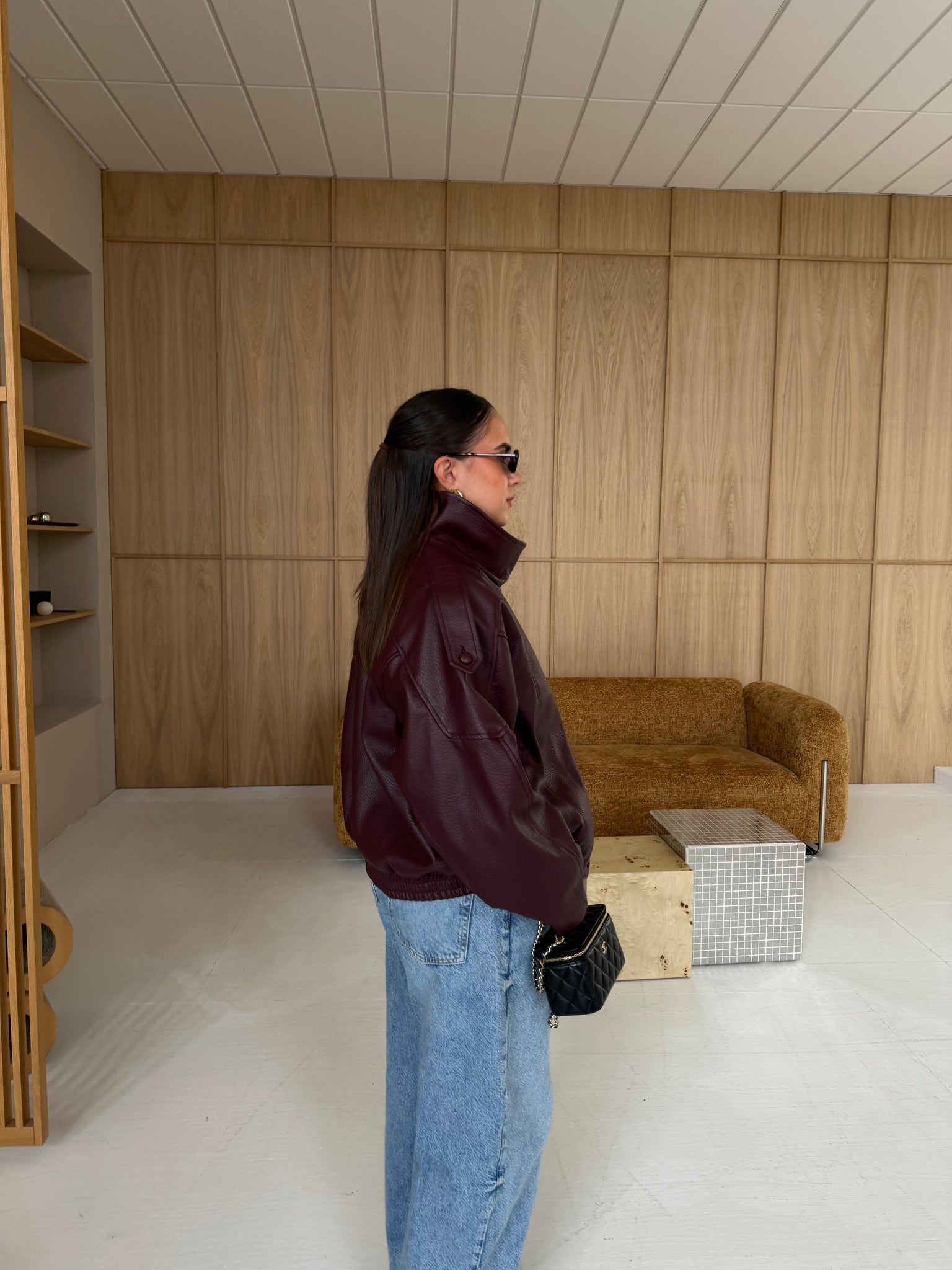 Veste en similicuir bordeaux oversize KZ (8822)