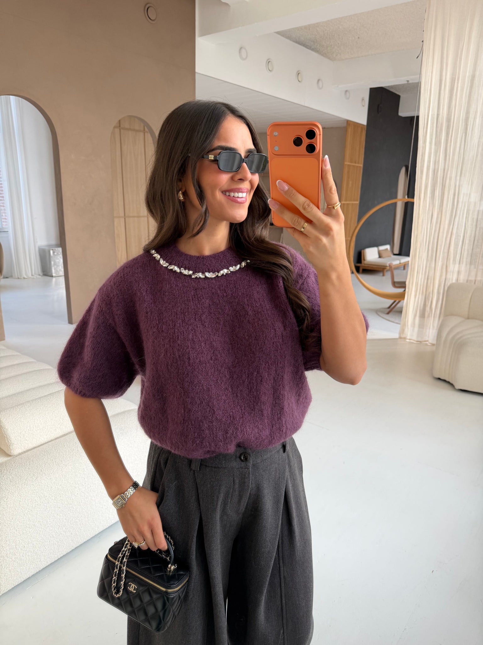 Pull mohair bijoux violet (24004)