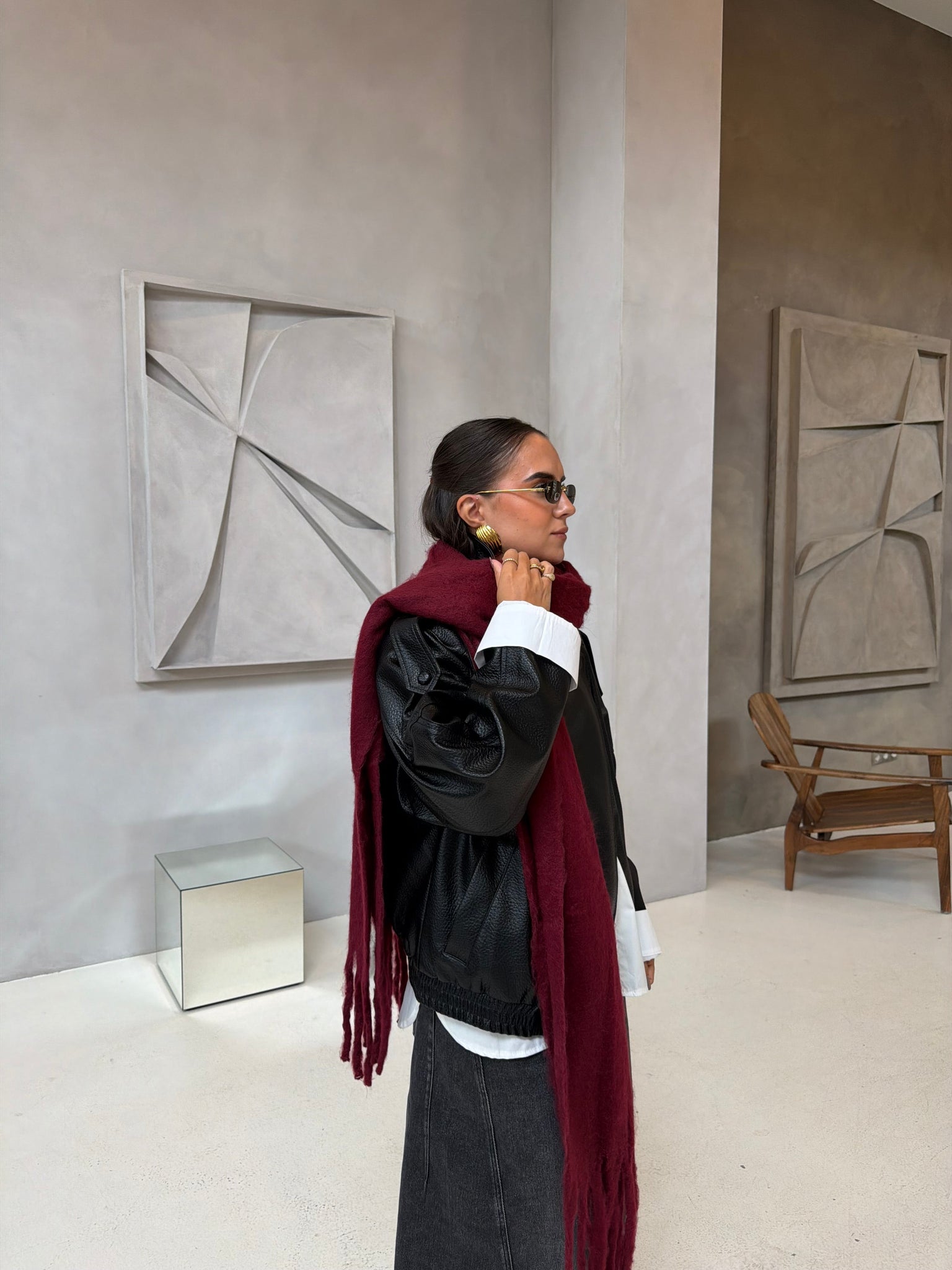 Longue écharpe unie bordeaux