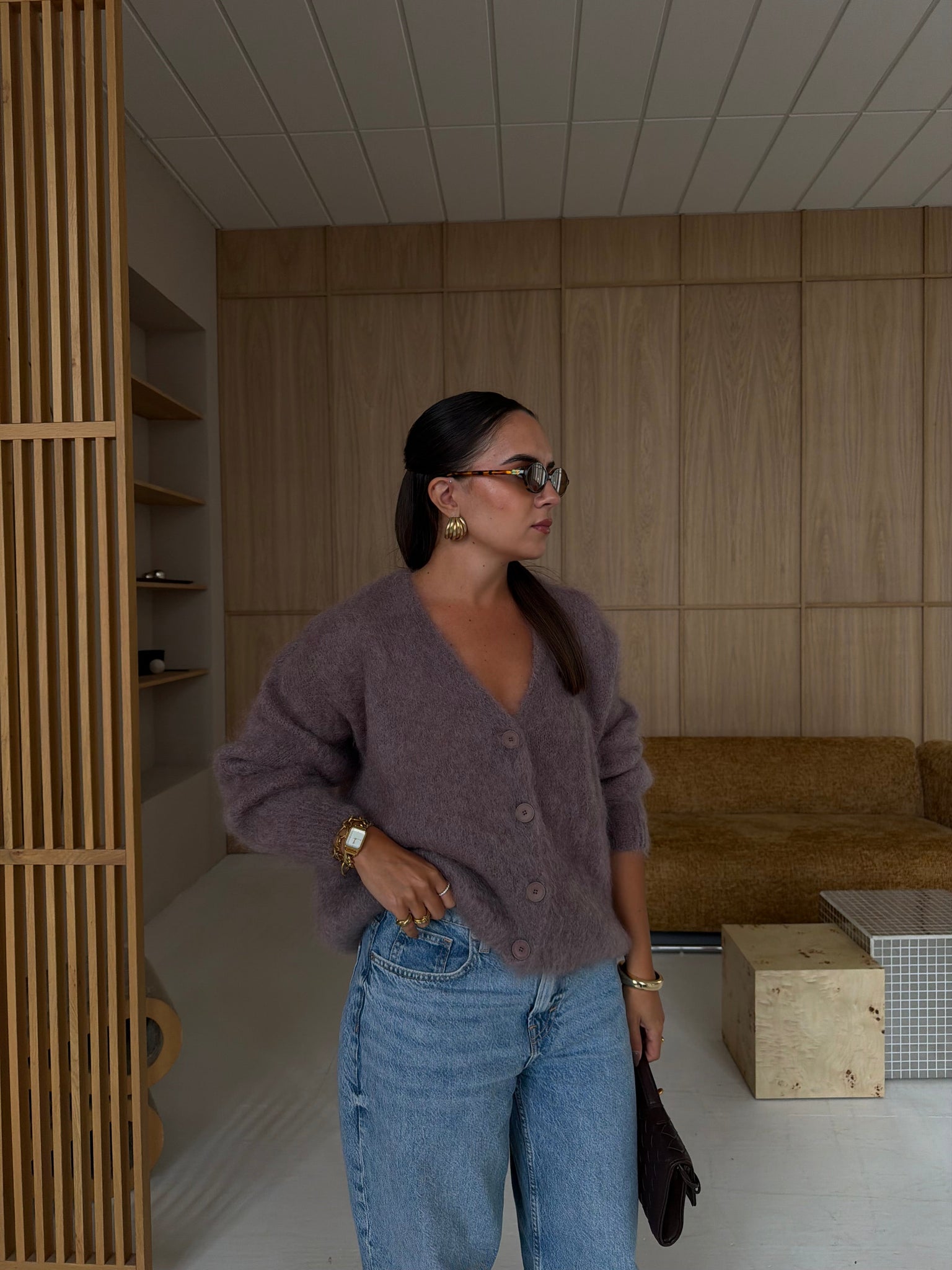 Gilet kid MOHAIR bouton taupe  (23356)