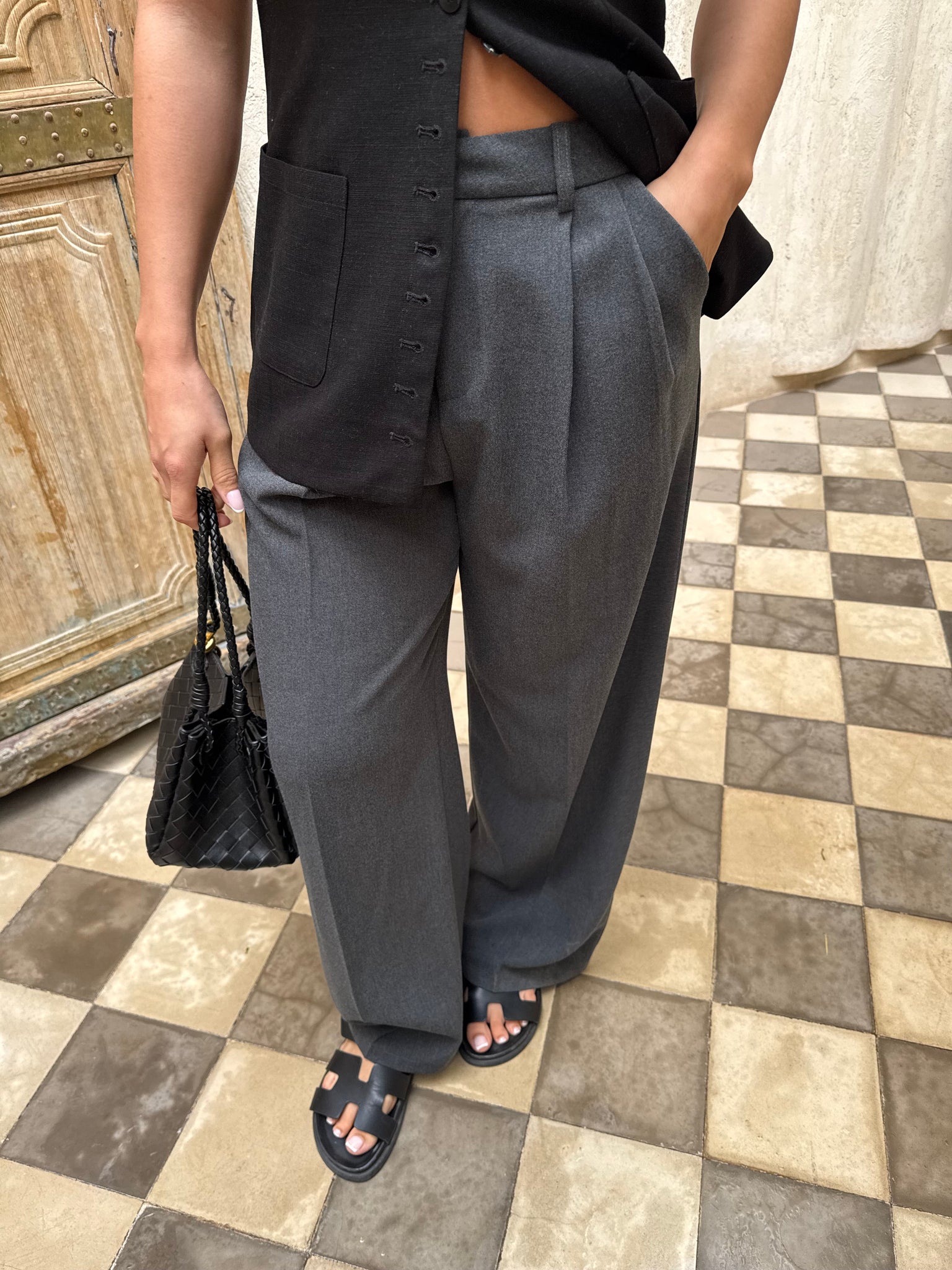 Pantalon ENUA gris chiné (68806)
