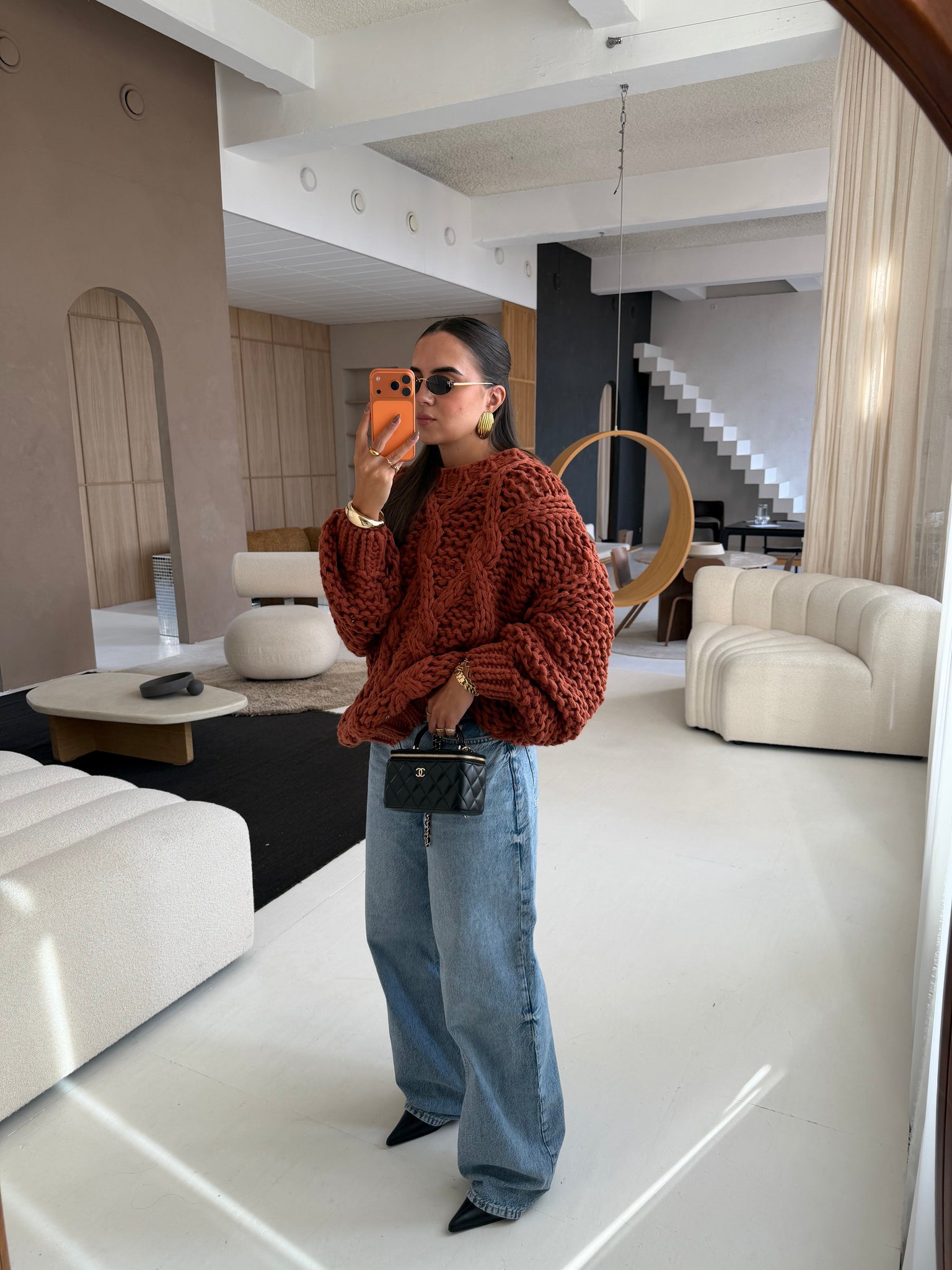 Gros pull en tricot terracotta (7339)