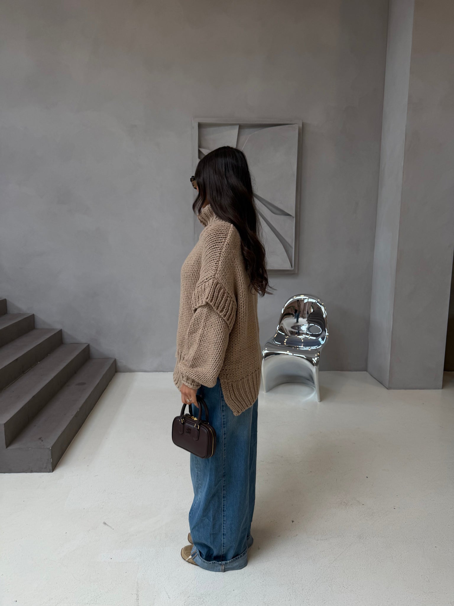 Pull PARISIENNE col roulé camel (66002)