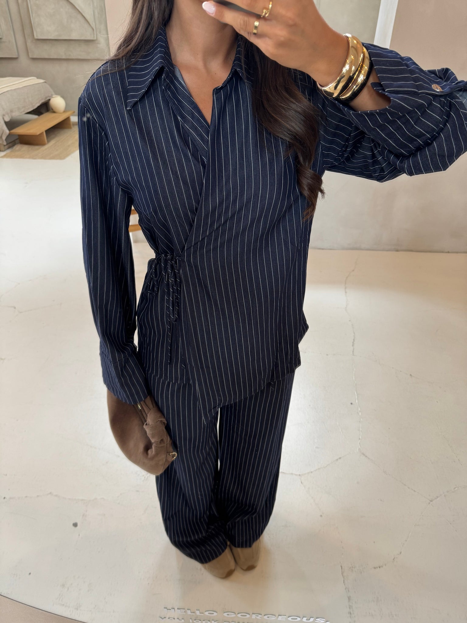 Ensemble YANI à nouer fluide rayures bleu