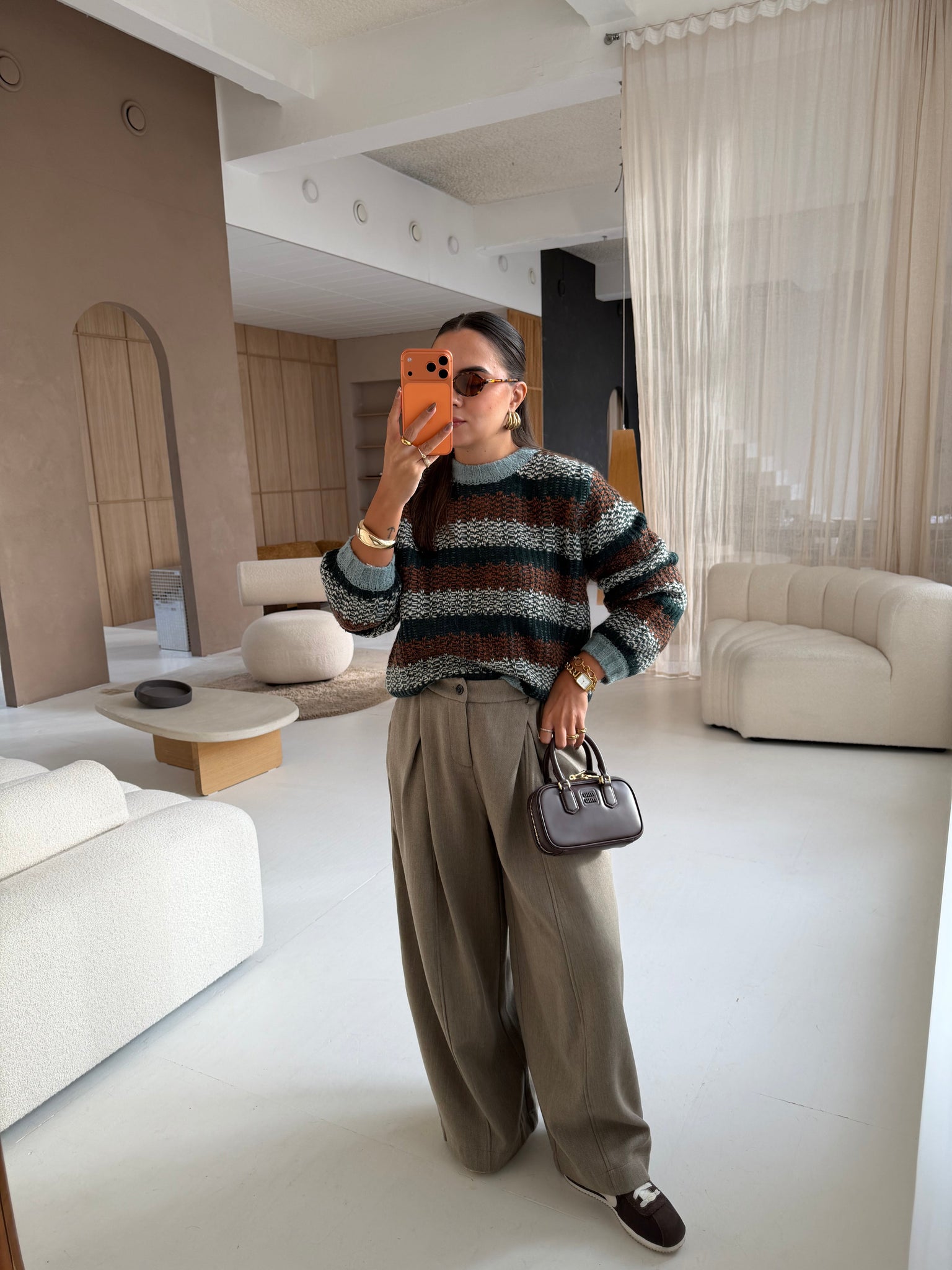 Pull crochet marron/vert (24203413)