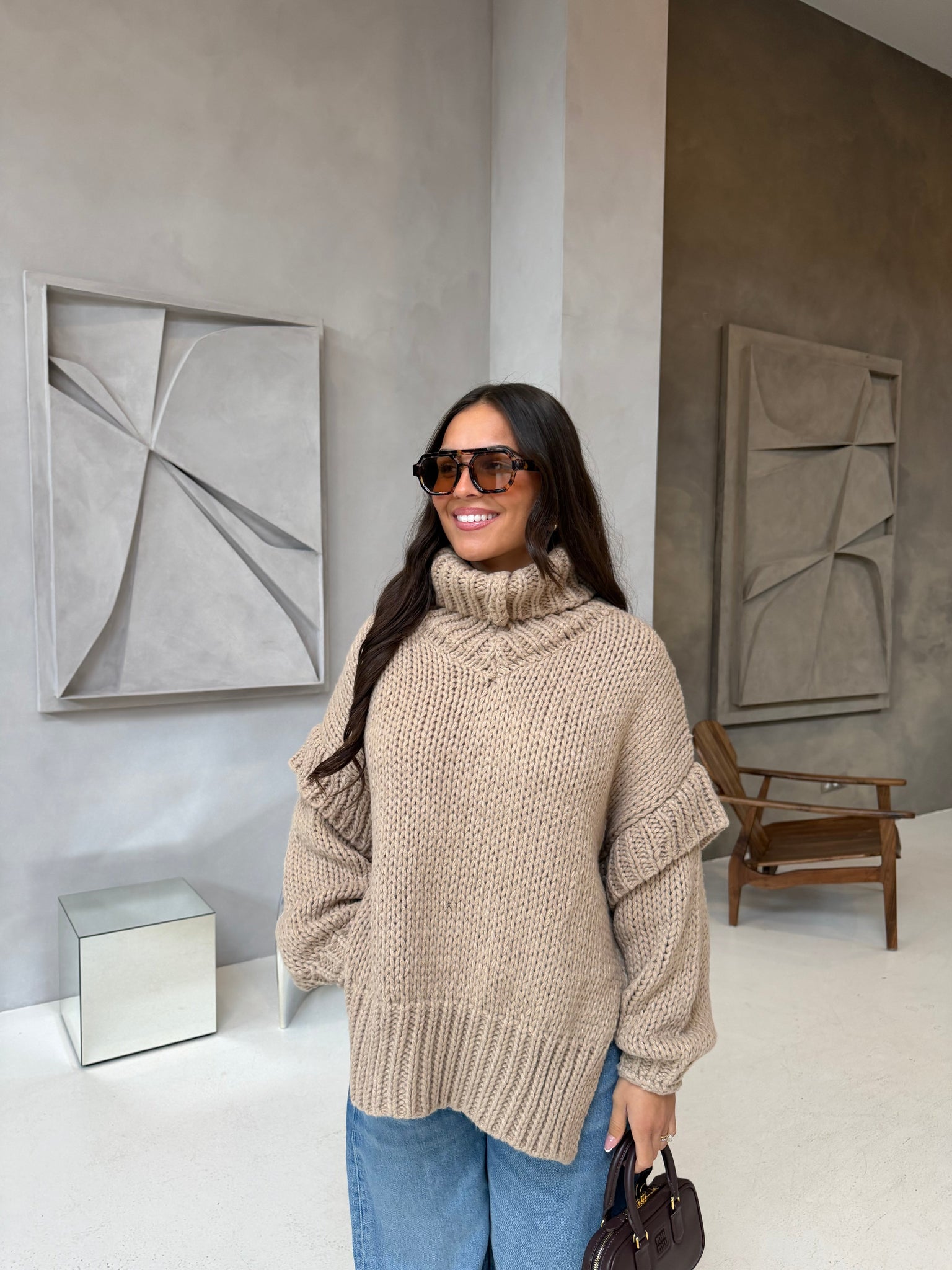 Pull PARISIENNE col roulé camel (66002)