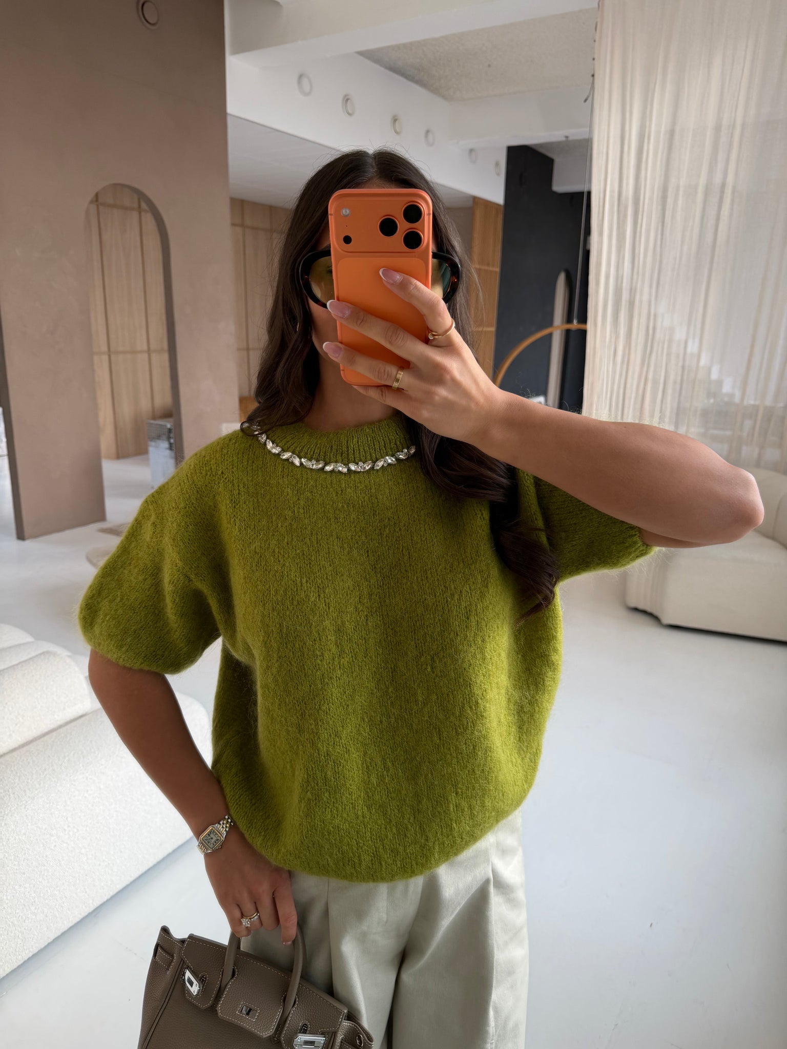 Pull mohair bijoux vert (24004)