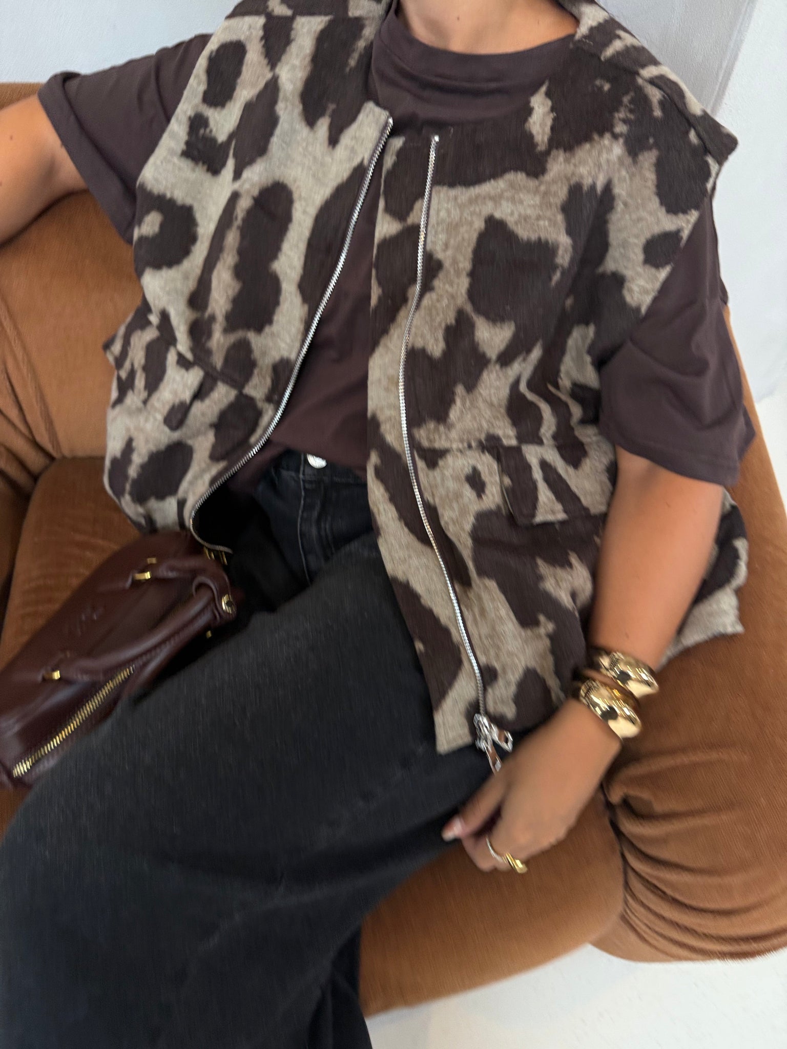 Veste sans manches à motifs vache (3875)
