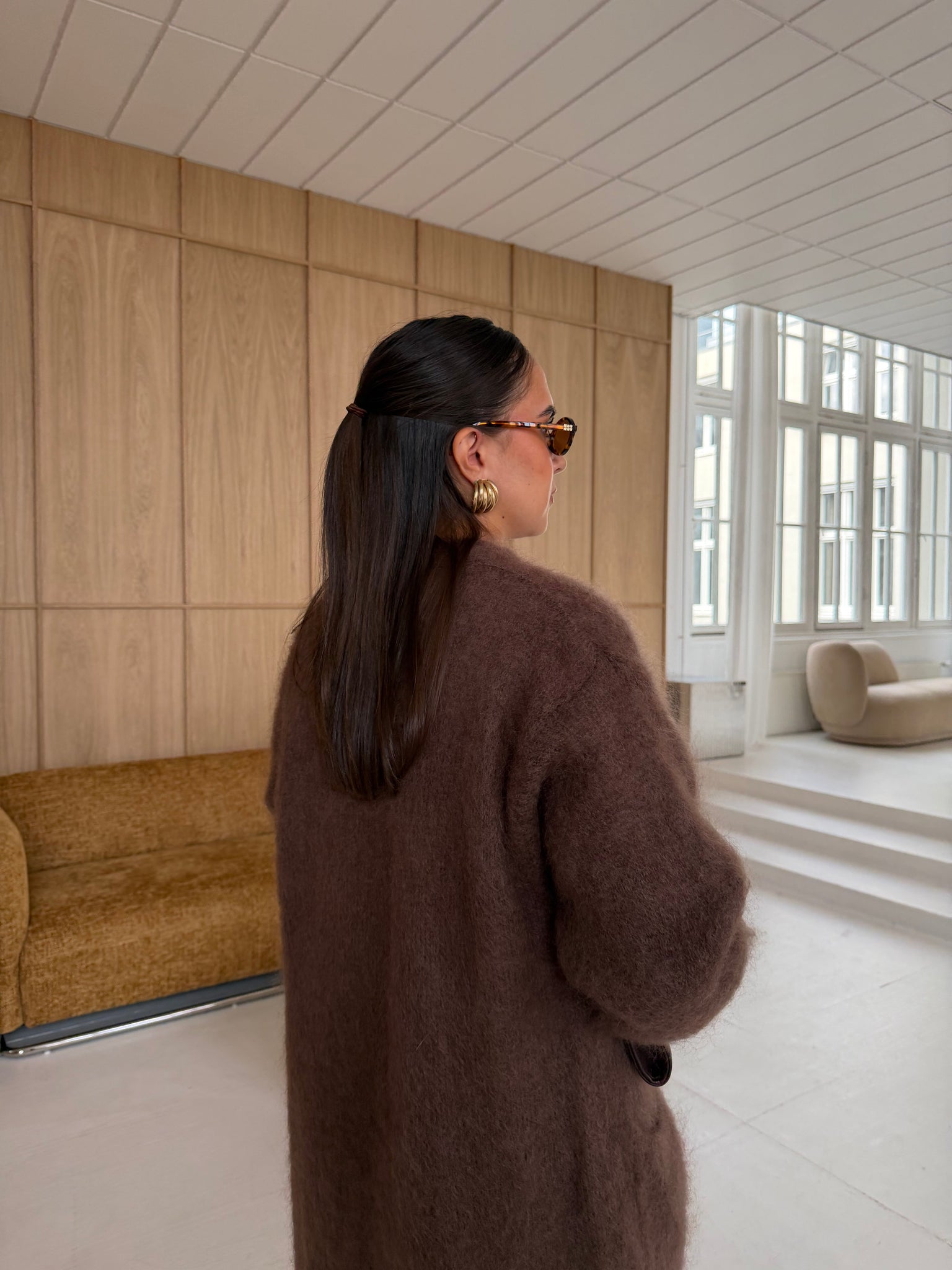 Gilet kid MOHAIR long marron  (22313)