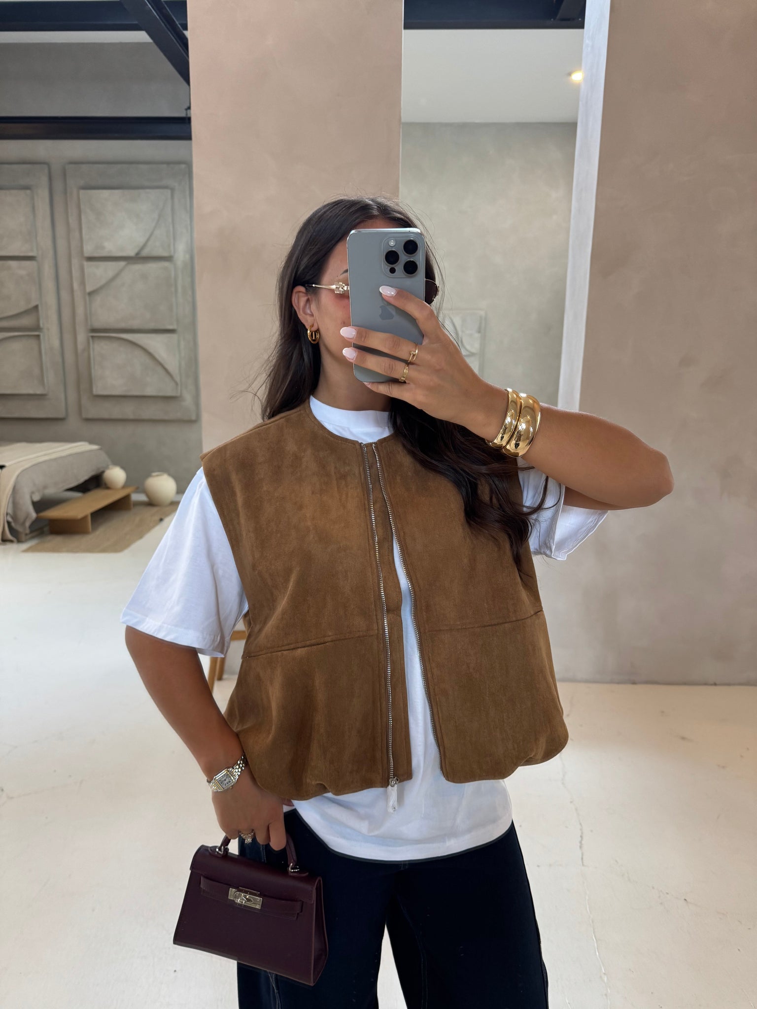 Veste ORLANA sans manches camel (7510)