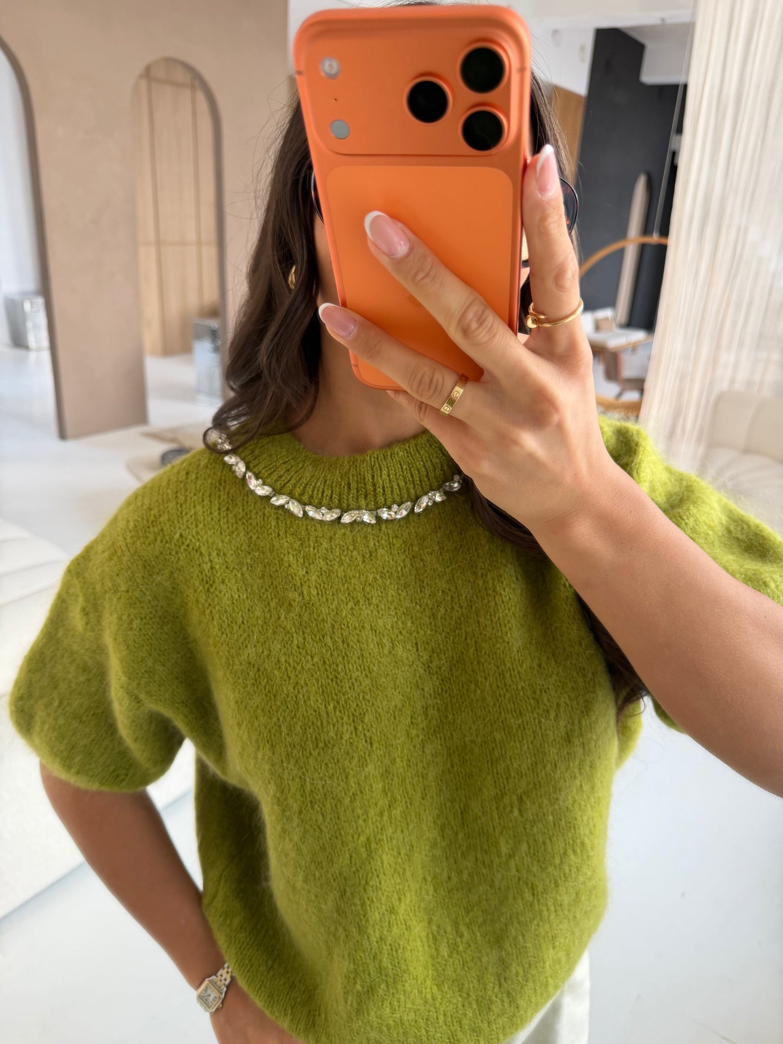 Pull mohair bijoux vert (24004)