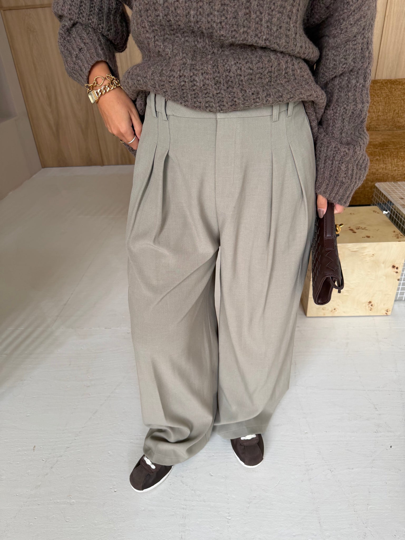 Pantalon fluide SONA taupe (77717)