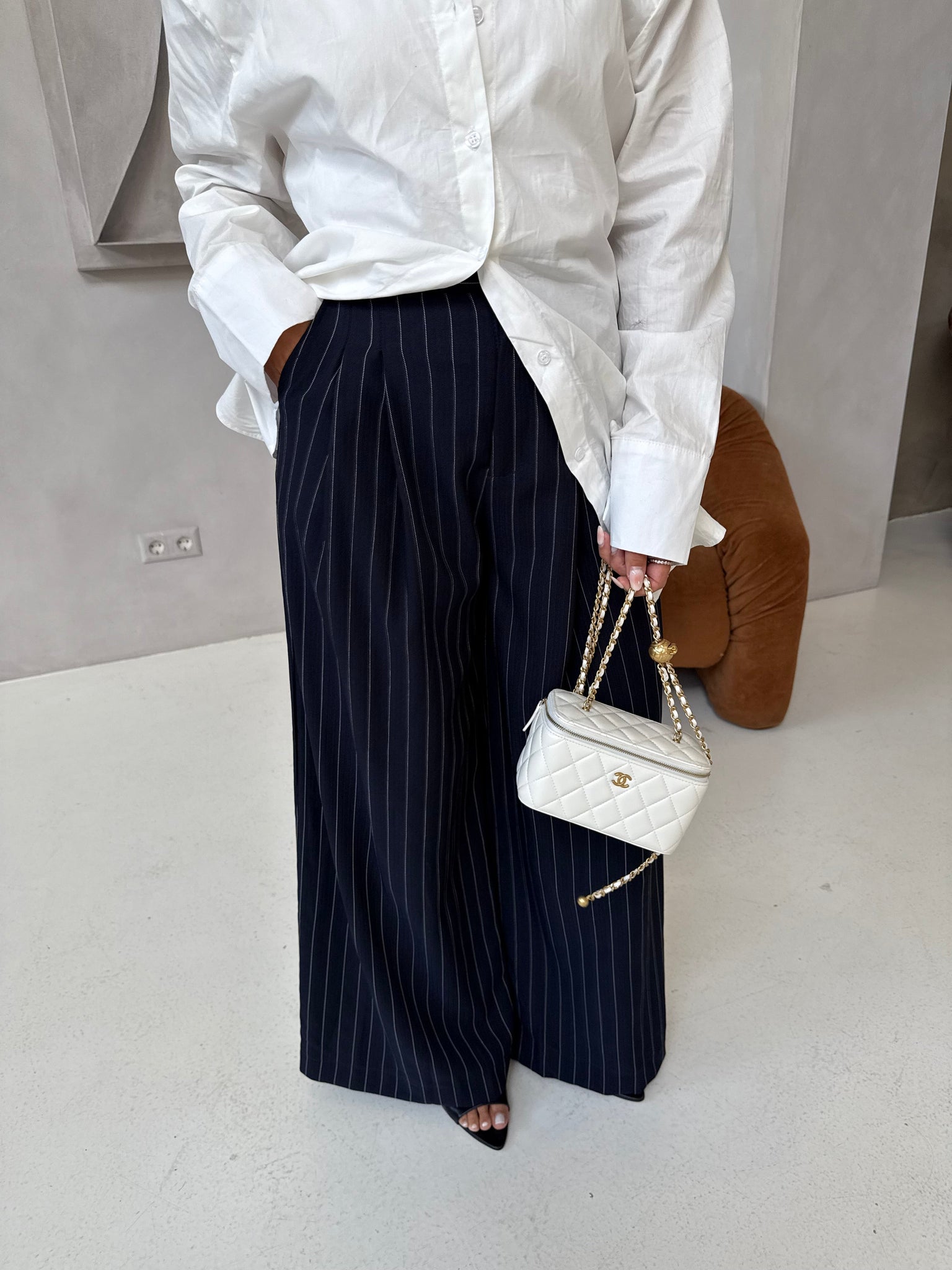 Pantalon rayures large bleu (25CY907)