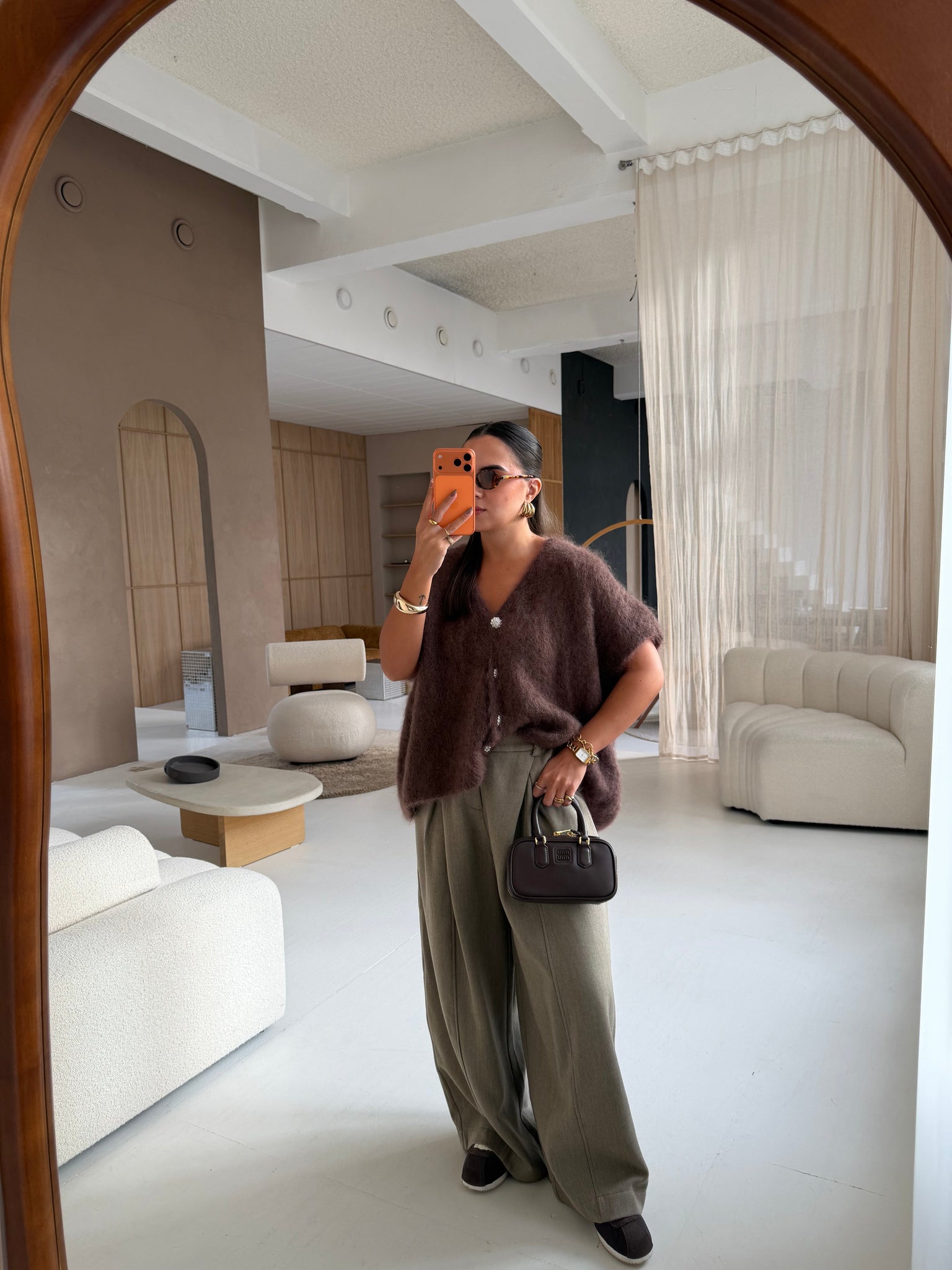 Gilet kid mohair bijoux marron (24004)