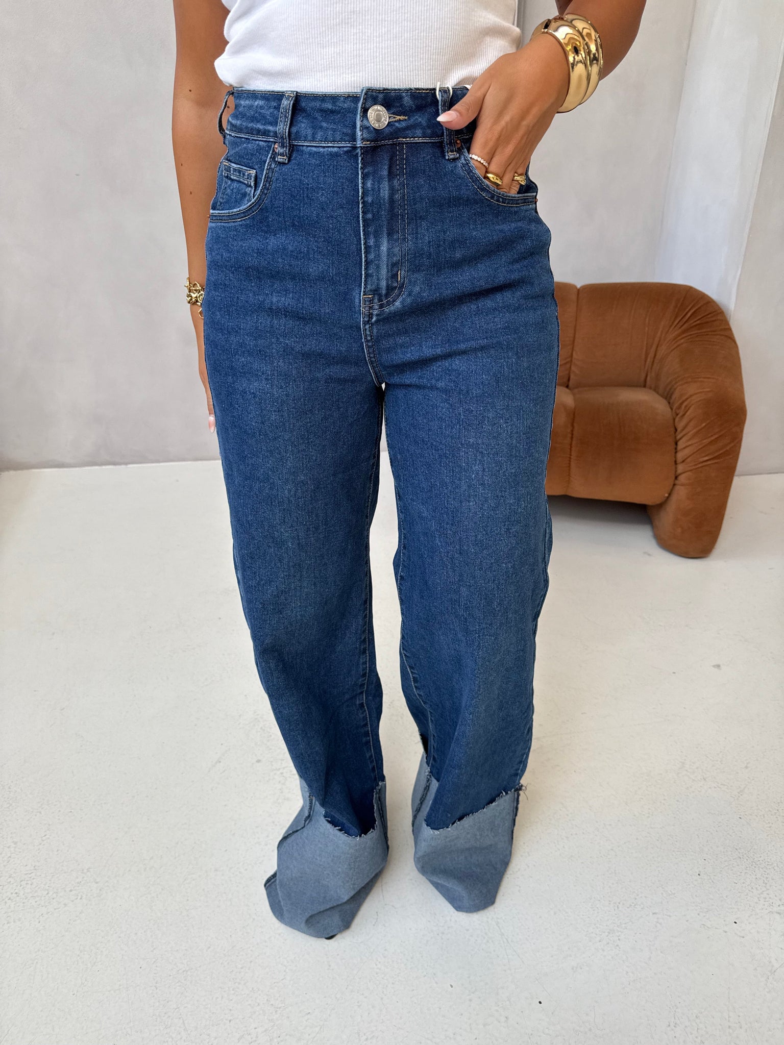 Jean retroussé bleu (8892)