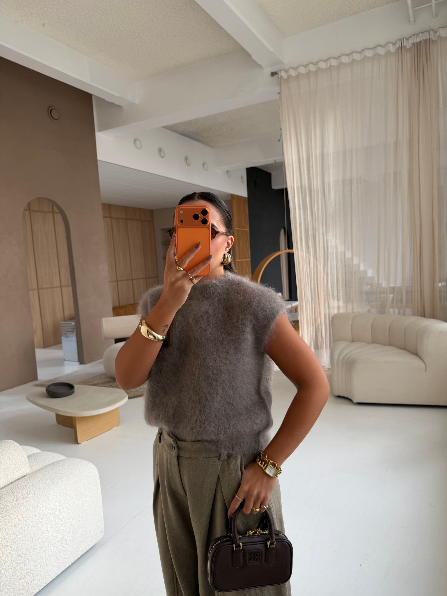 Pull mohair sans manche taupe (28023)