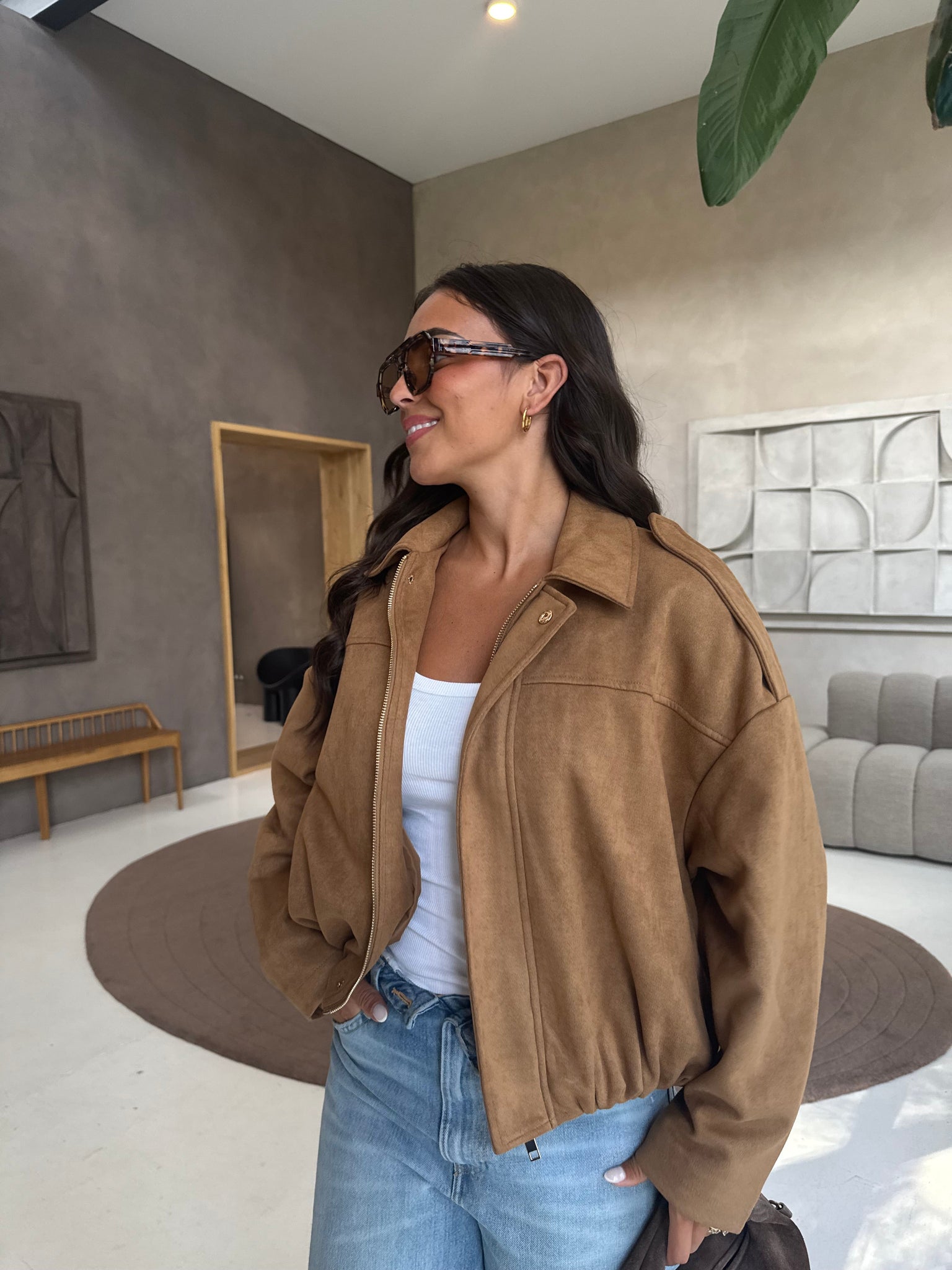 Bomber MELANY effet daim camel (8788)