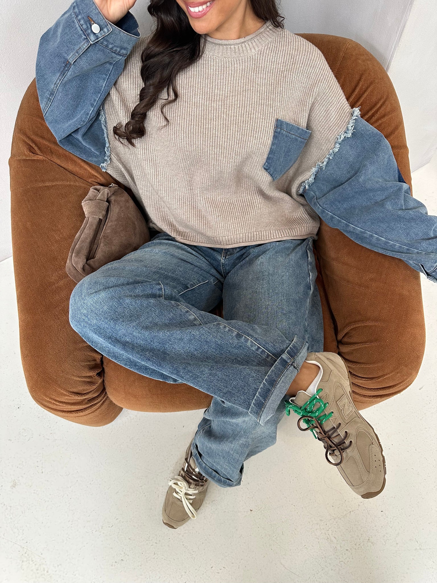 Pull bi matière LESLI taupe (H895)