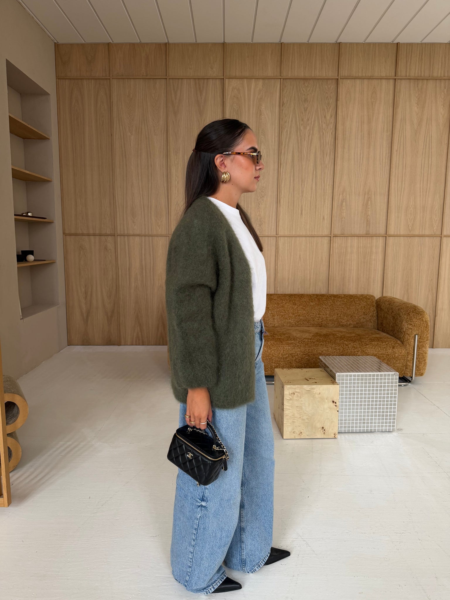 Gilet kid MOHAIR kaki court  (22533)