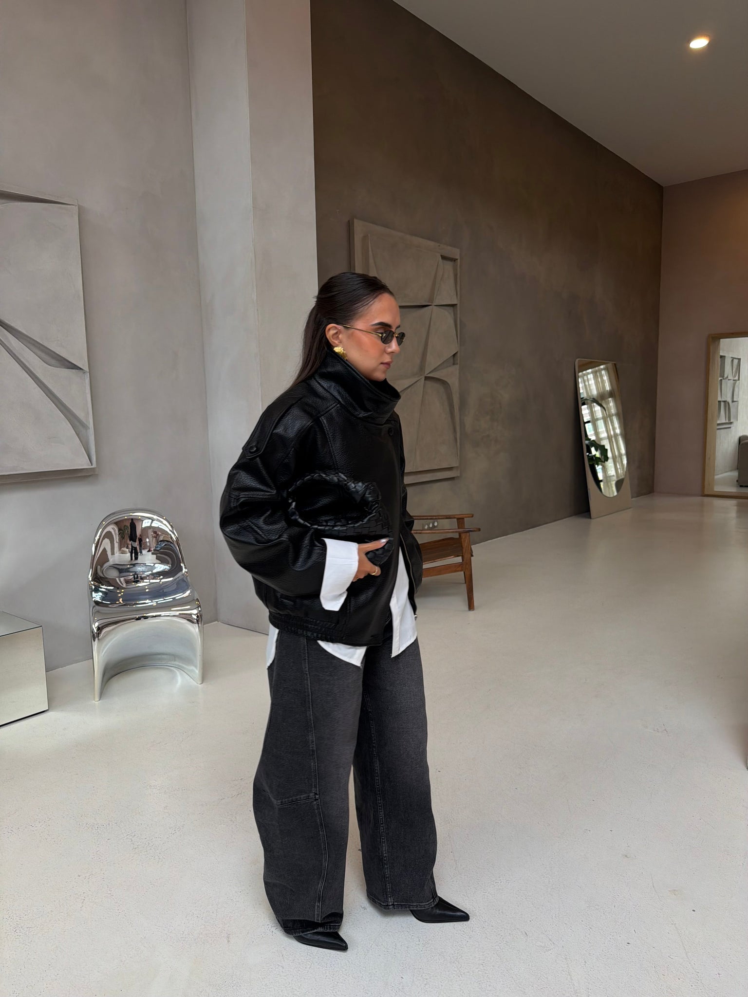 Veste en similicuir noir oversize KZ (8822)