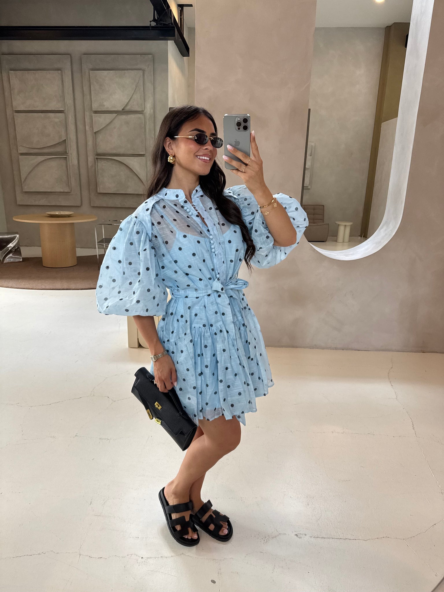 Robe MIA courte bleu à pois (R11021)