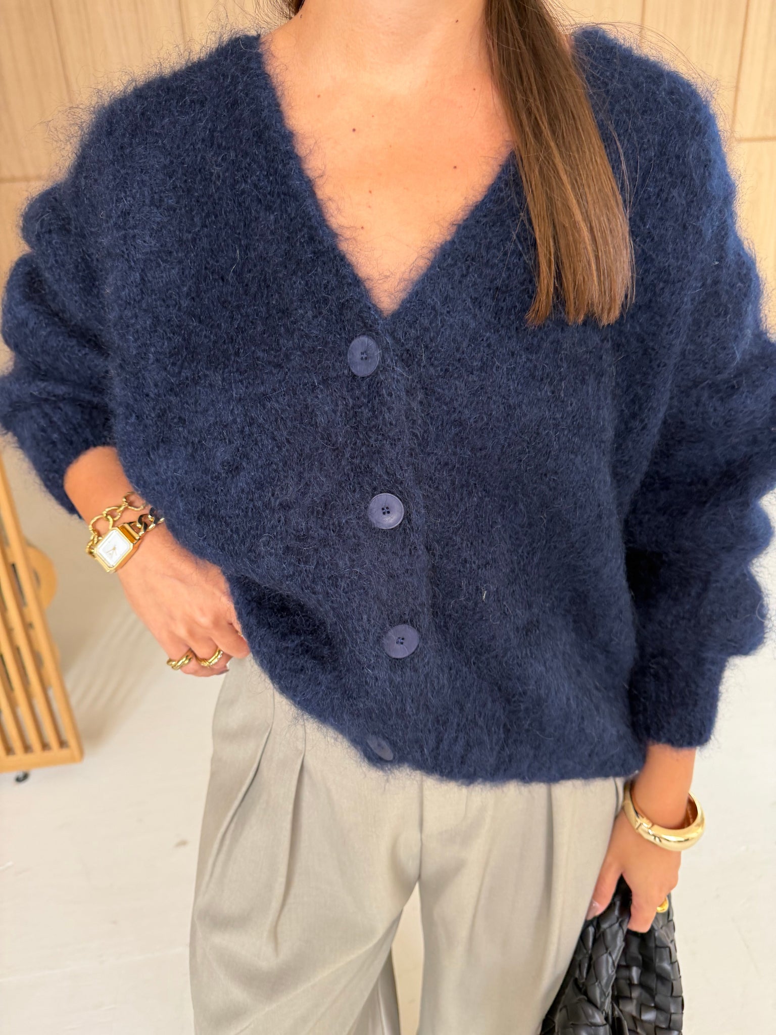 Gilet kid MOHAIR bouton bleu marine  (23356)