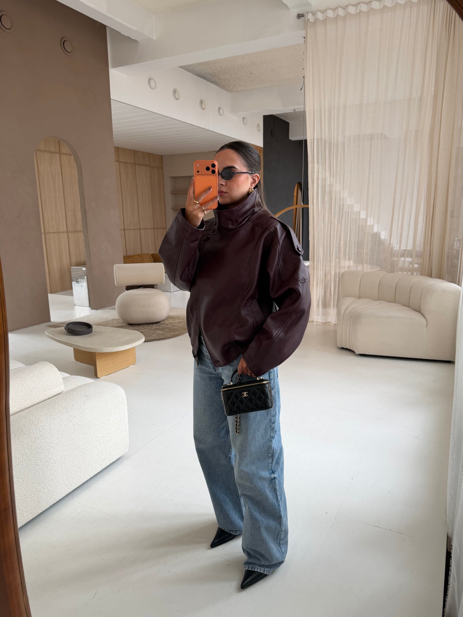 Veste en similicuir bordeaux oversize KZ (8822)